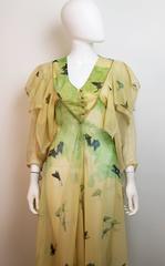 Marisa Martin Yellow and Green Butterfly Print Dress c.1970