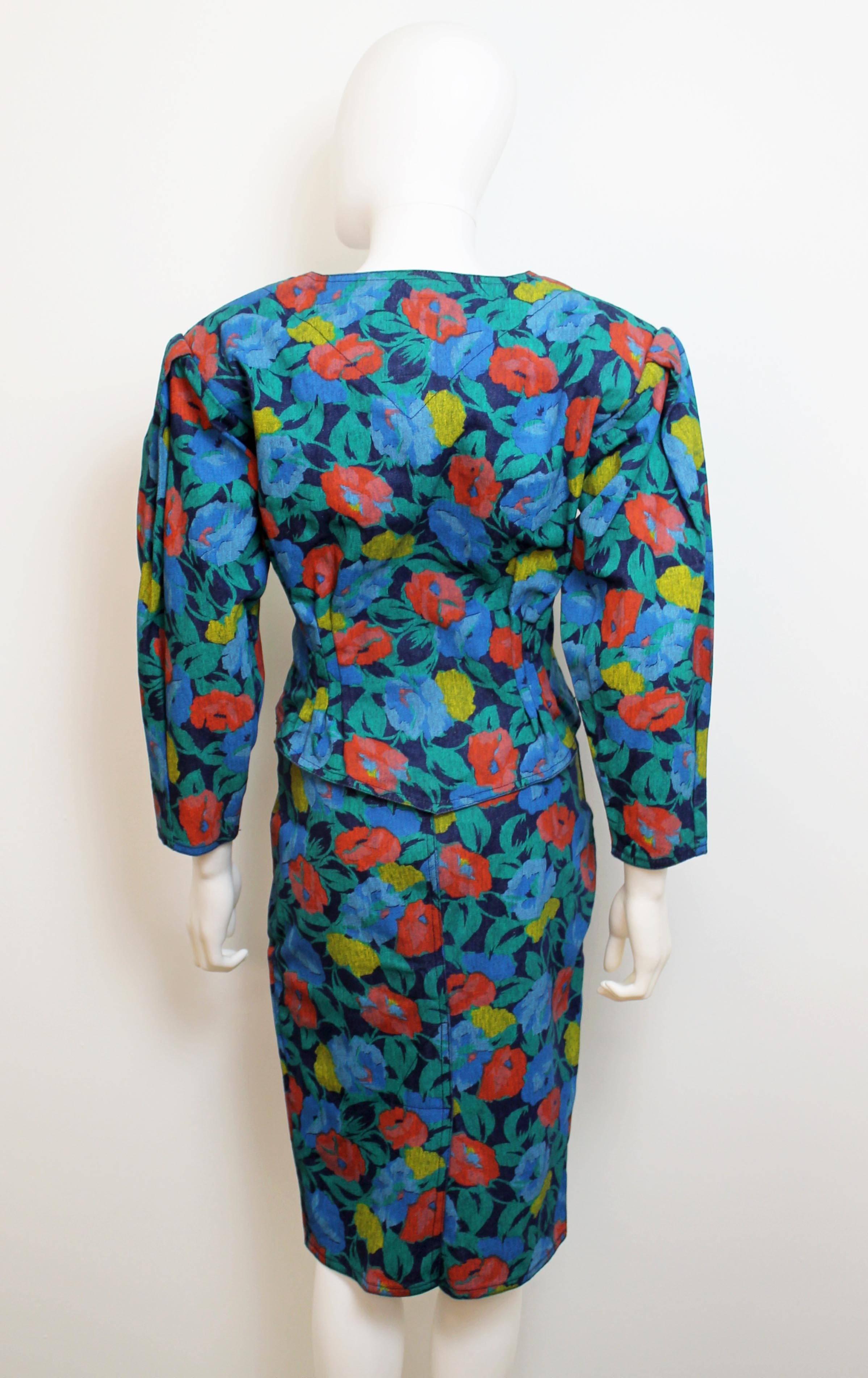 Late 1980's John Galliano Two-Piece Denim Floral Skirt Suit In Excellent Condition In London, GB