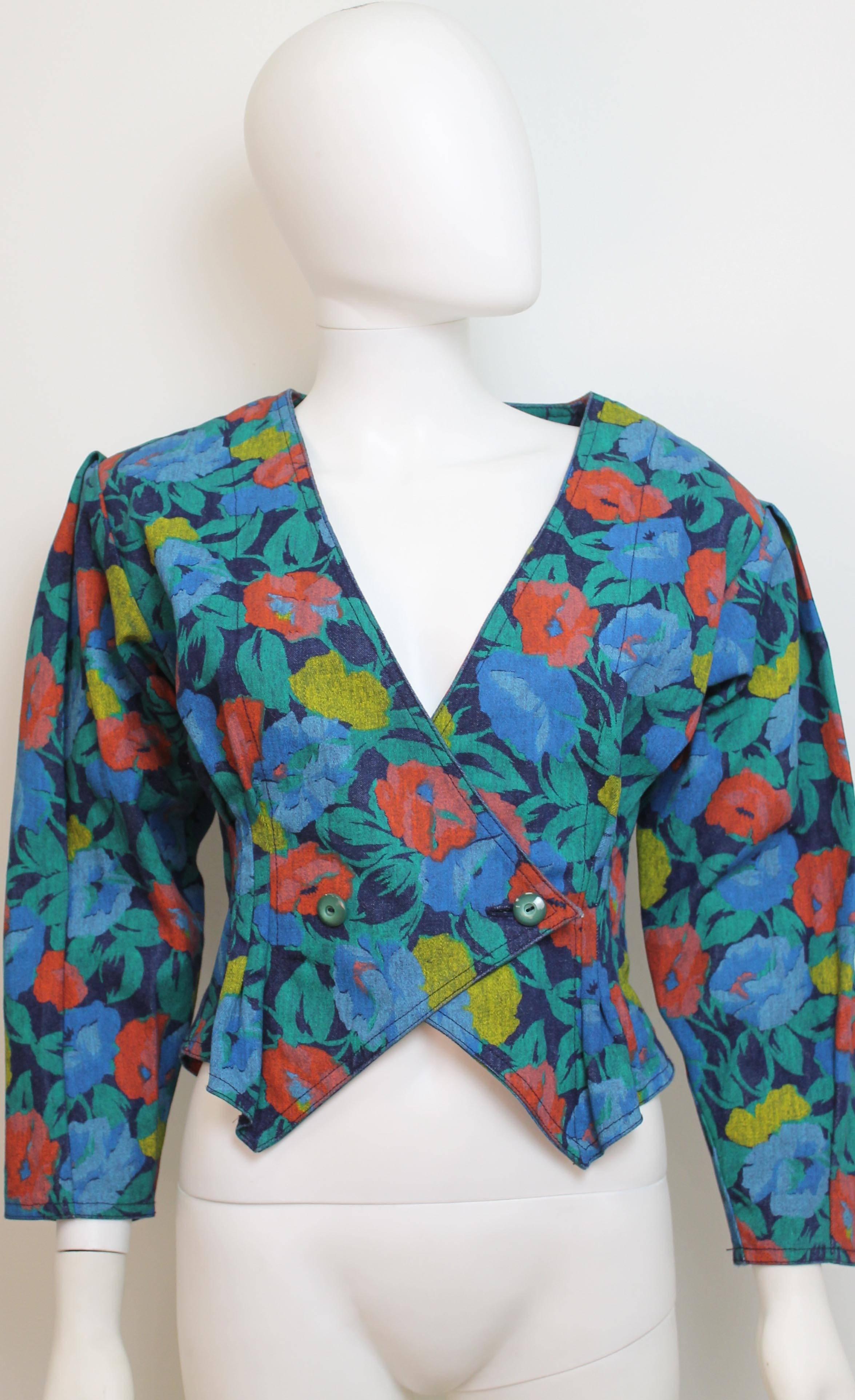 Women's Late 1980's John Galliano Two-Piece Denim Floral Skirt Suit