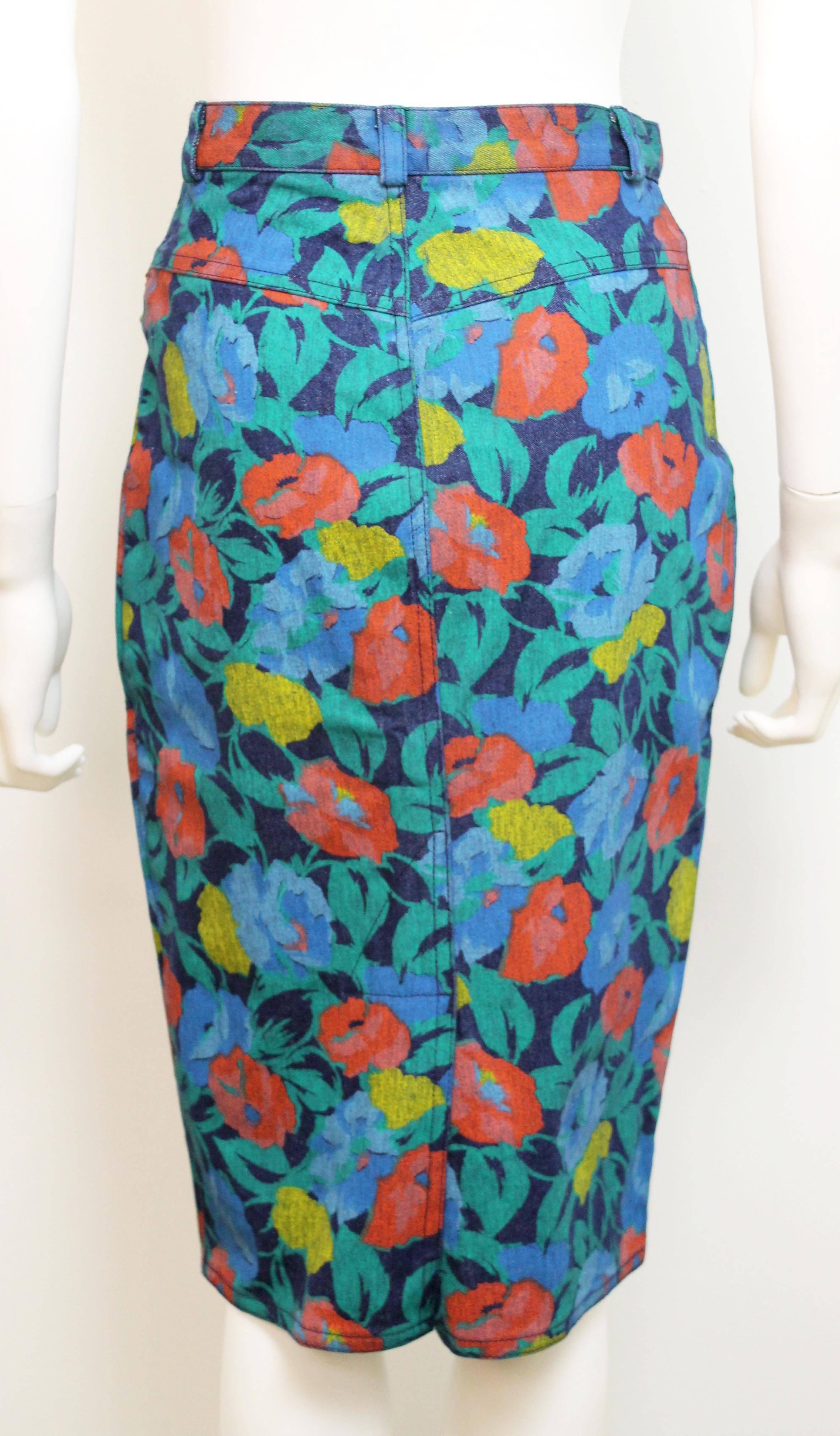 Late 1980's John Galliano Two-Piece Denim Floral Skirt Suit 2