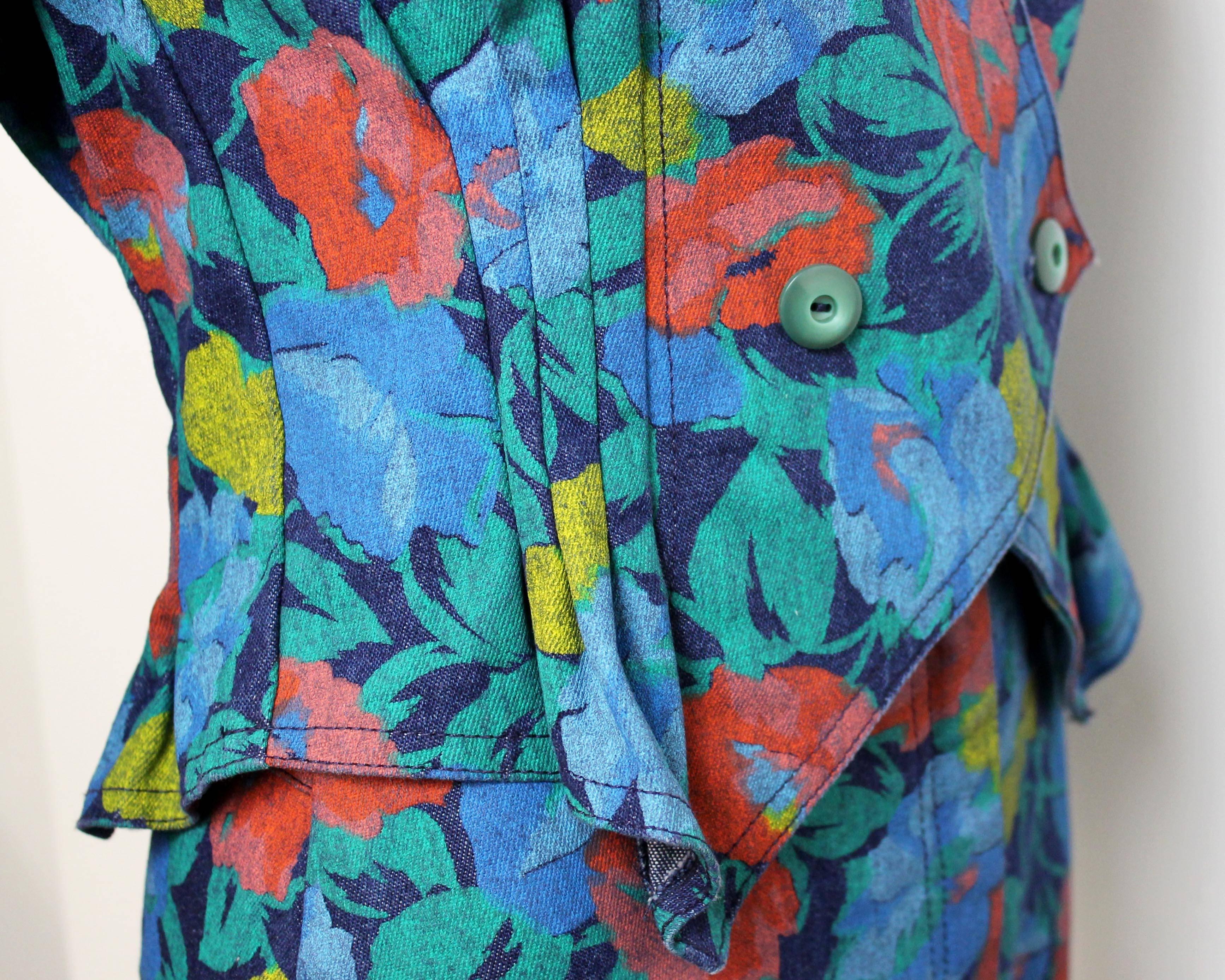 Late 1980's John Galliano Two-Piece Denim Floral Skirt Suit 1