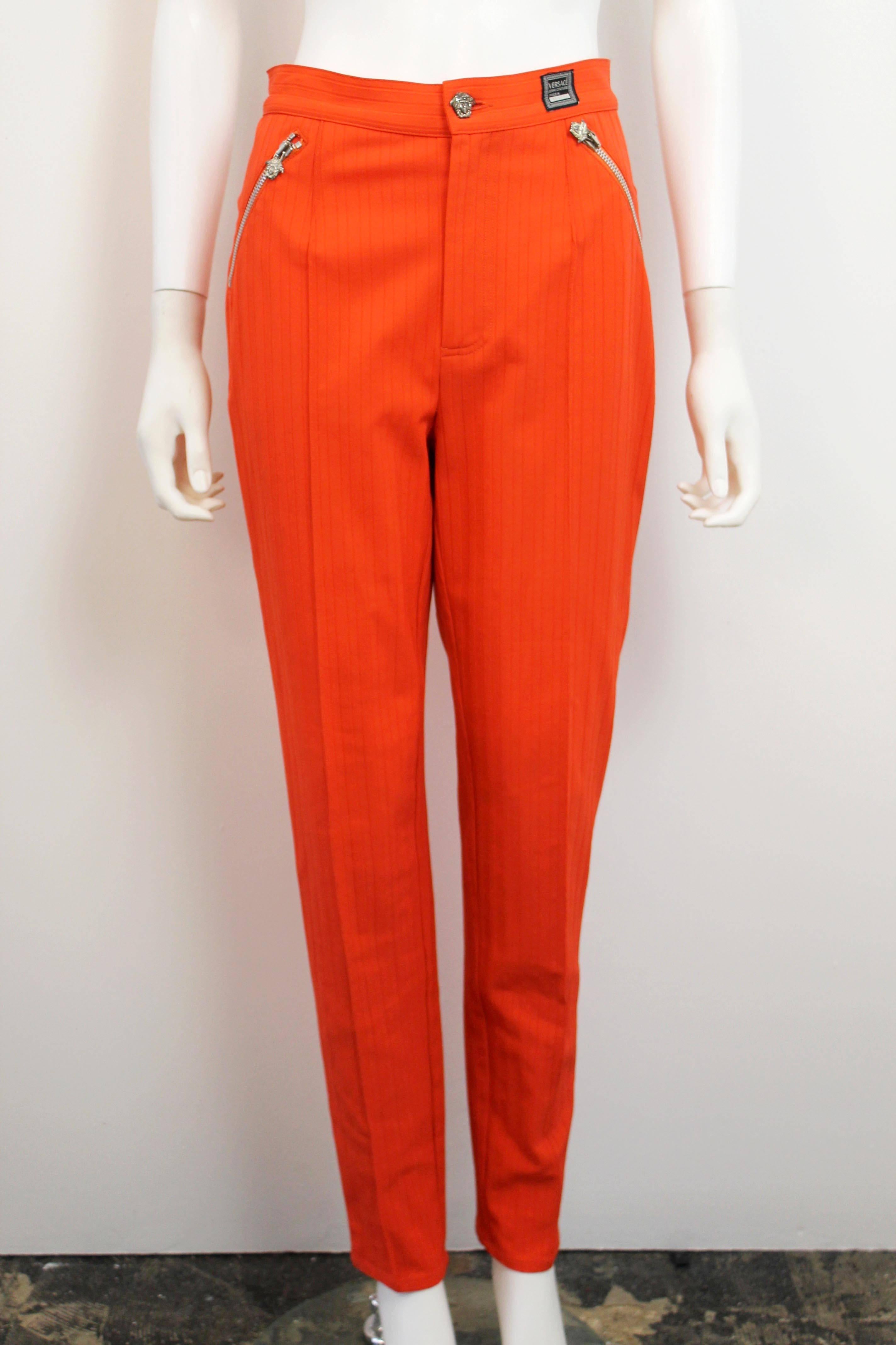 Early 1990's Versace Jeans Couture Orange Two-Piece Biker Suit 1