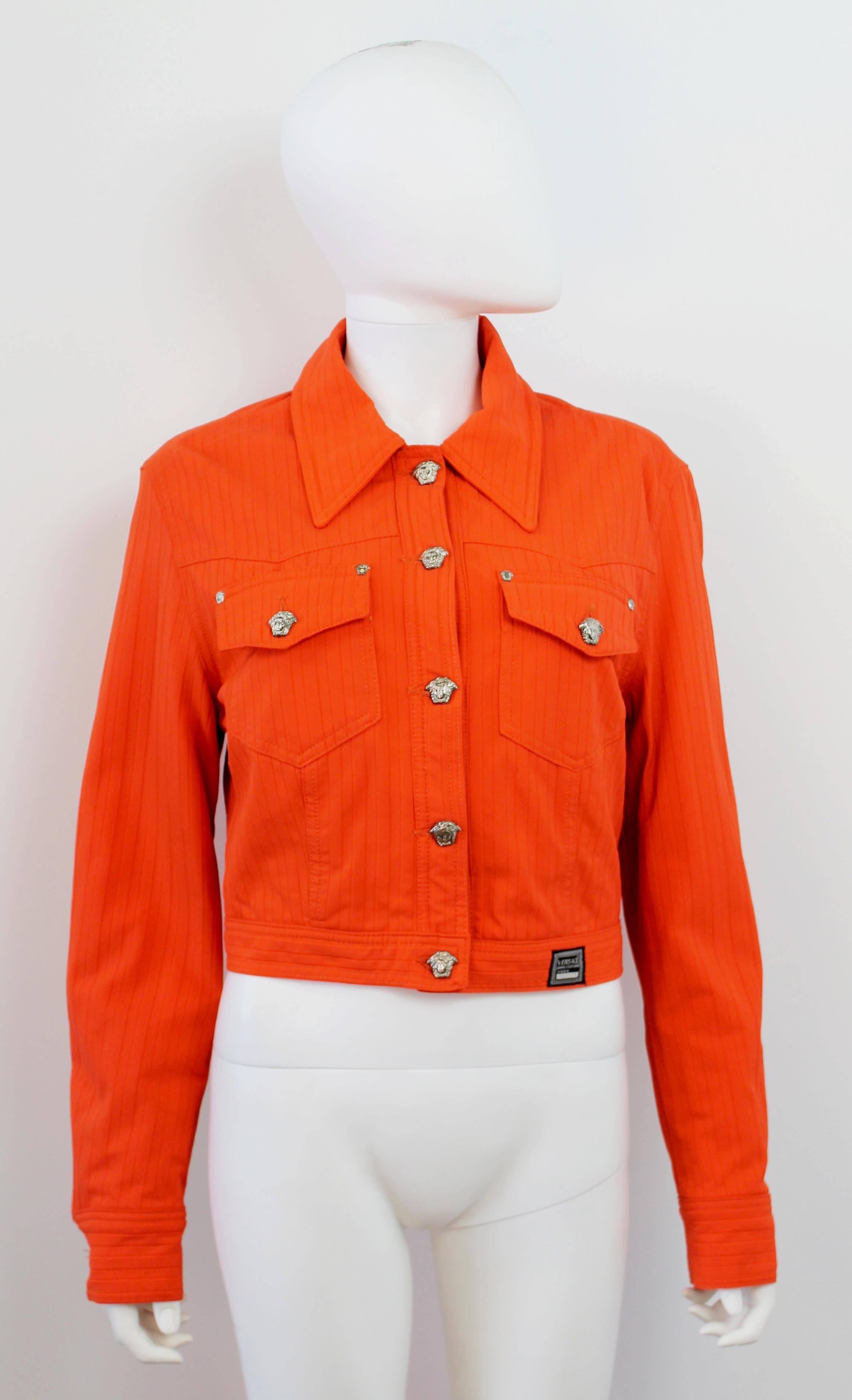 Women's Early 1990's Versace Jeans Couture Orange Two-Piece Biker Suit
