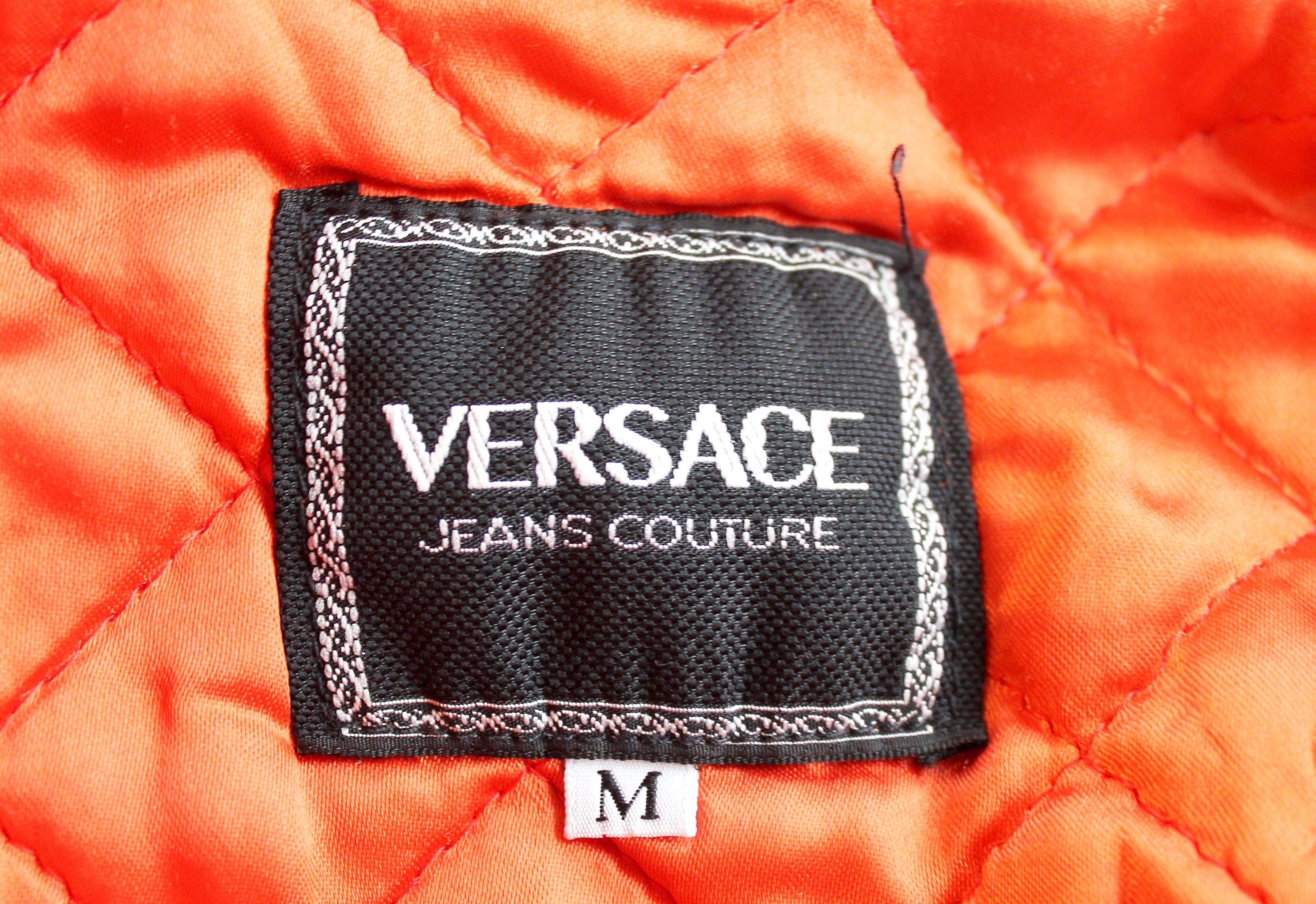 Early 1990's Versace Jeans Couture Orange Two-Piece Biker Suit 2