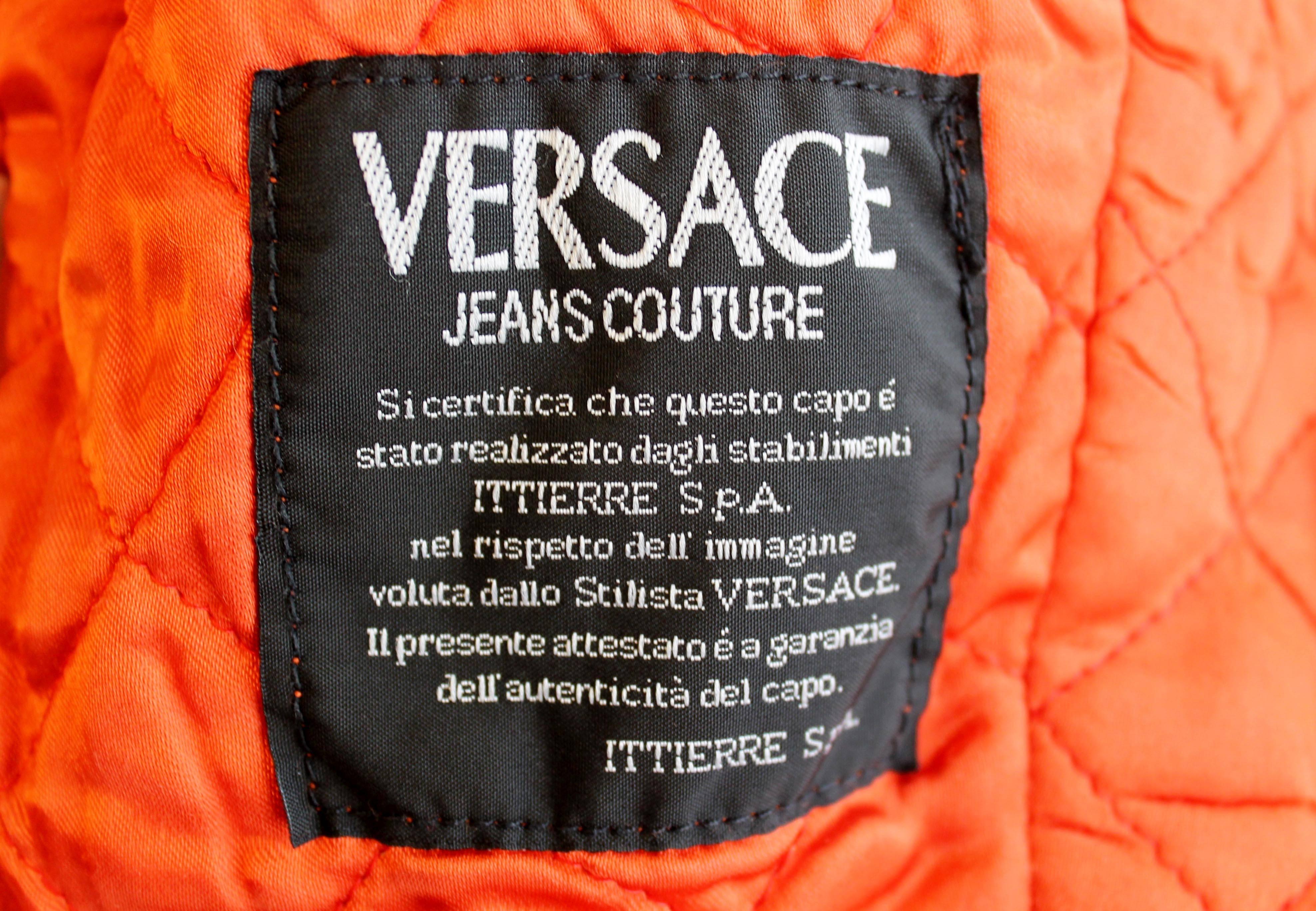Early 1990's Versace Jeans Couture Orange Two-Piece Biker Suit 4