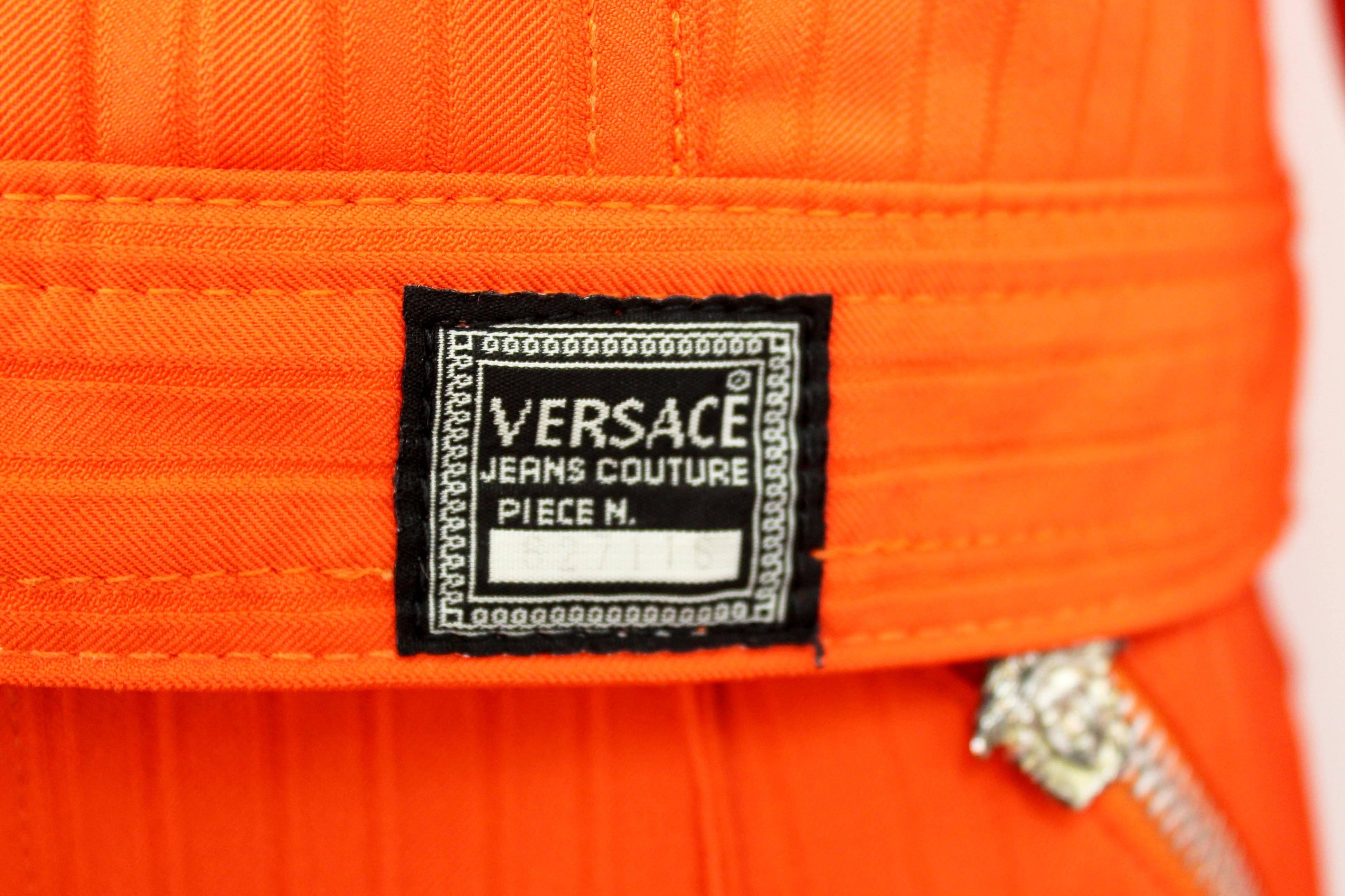 Early 1990's Versace Jeans Couture Orange Two-Piece Biker Suit 3