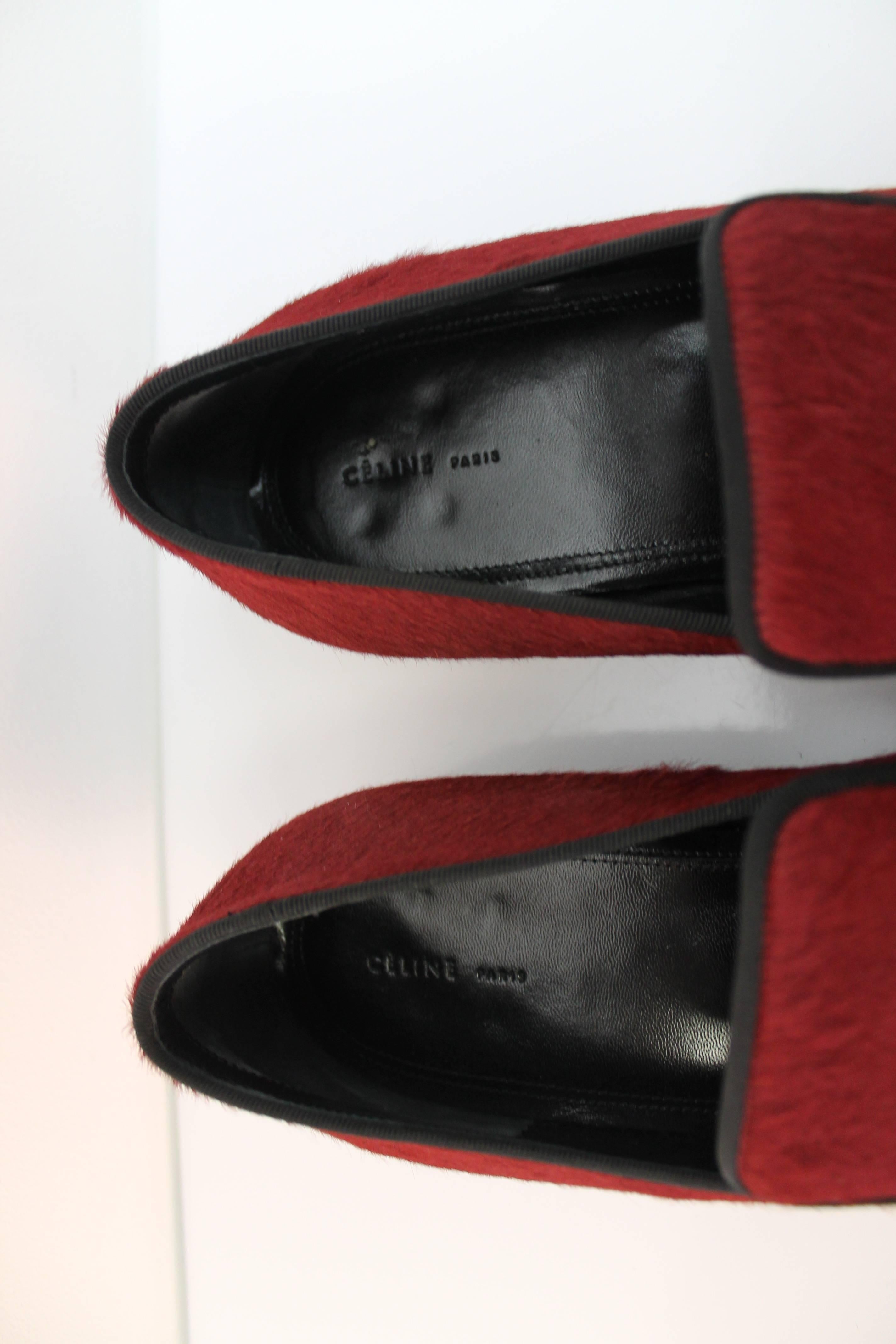 Celine Red Pony-Hair Loafers In Excellent Condition In London, GB