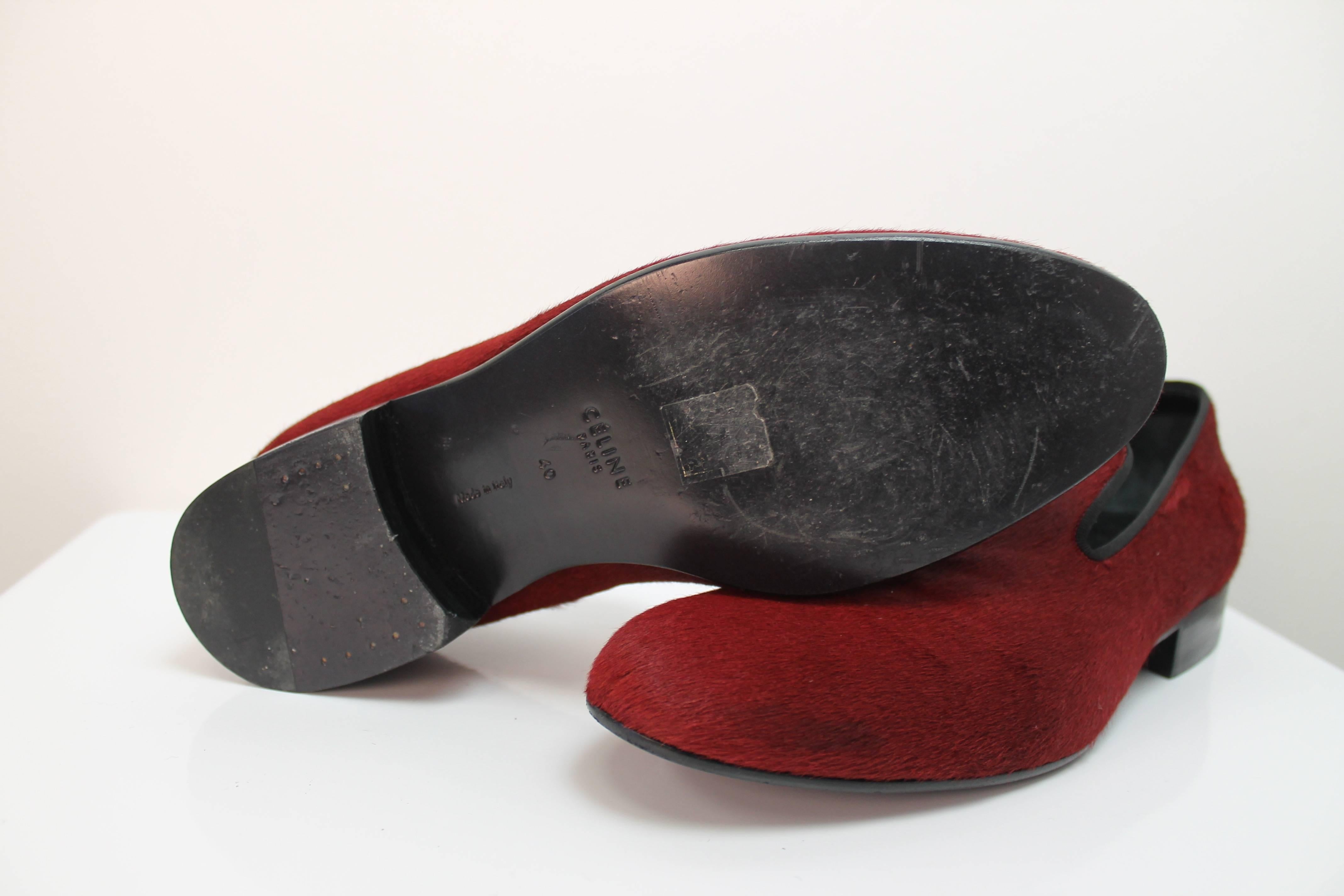 Women's Celine Red Pony-Hair Loafers