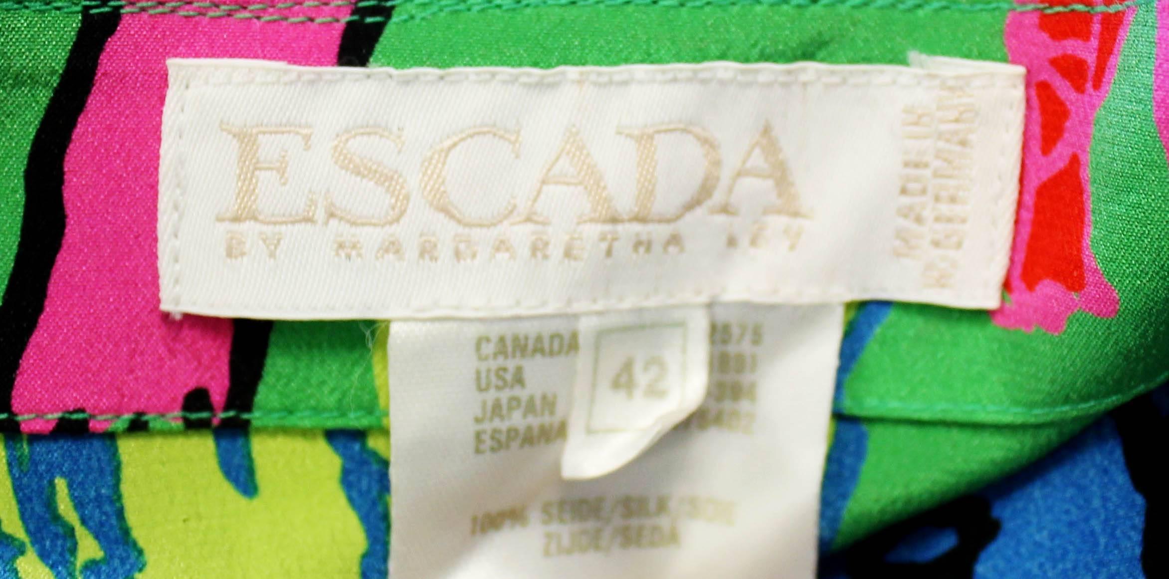 Green Escada Silk Tiger Print Shirt c.1989