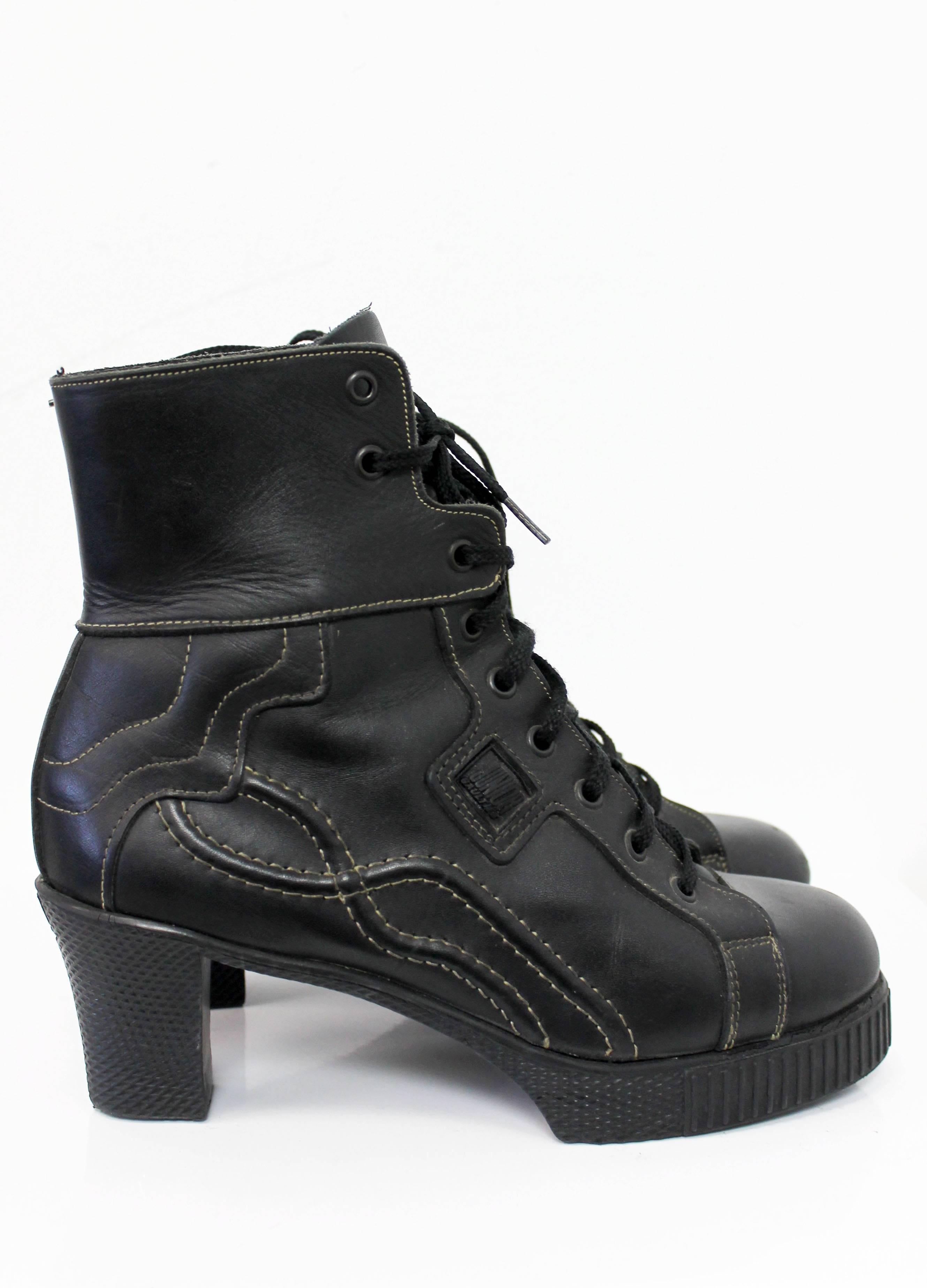 Junior Gaultier Black Lace-Up Boots c. 1990 In Good Condition For Sale In London, GB