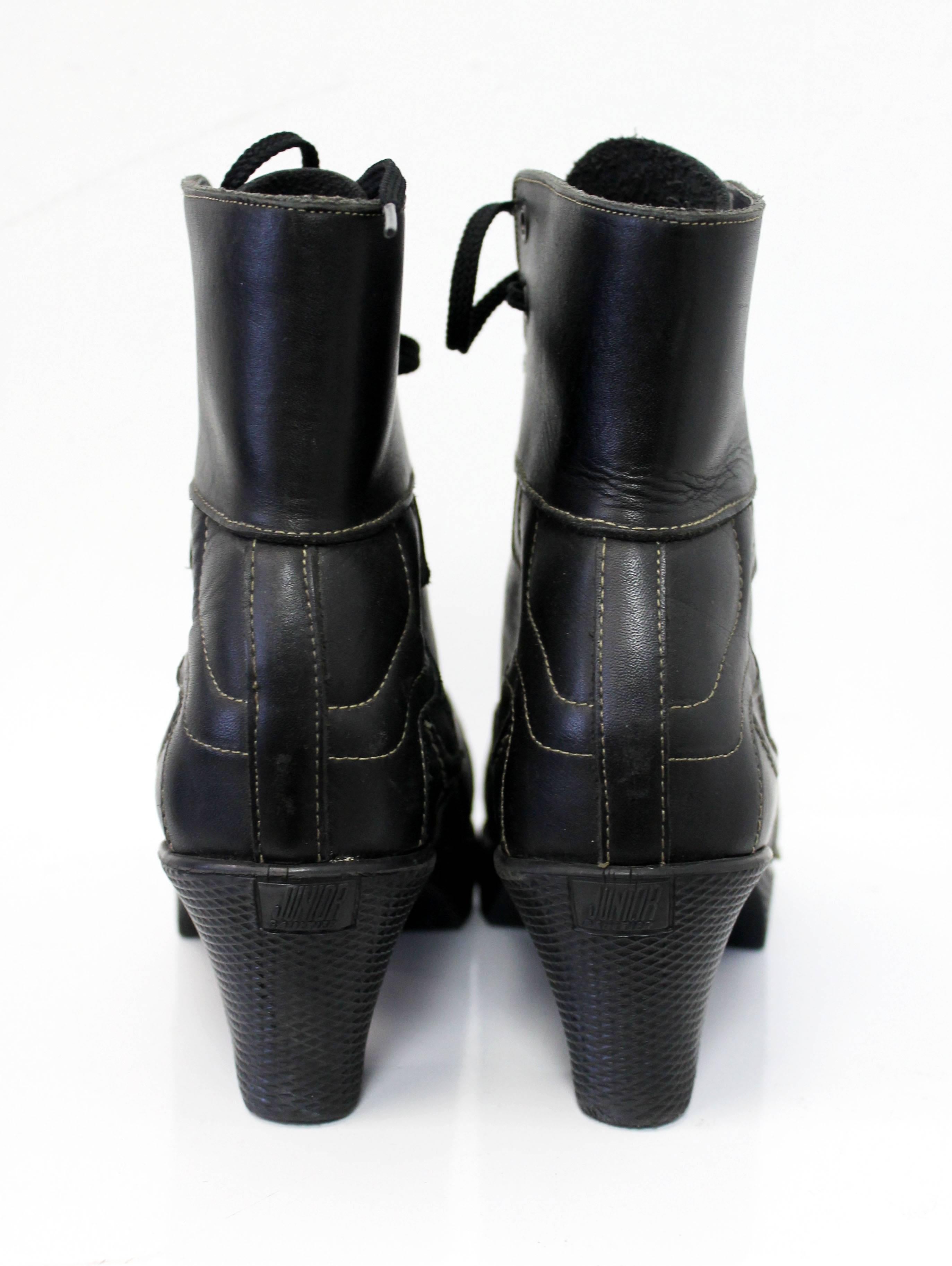 Junior Gaultier Black Lace-Up Boots c. 1990 For Sale 1