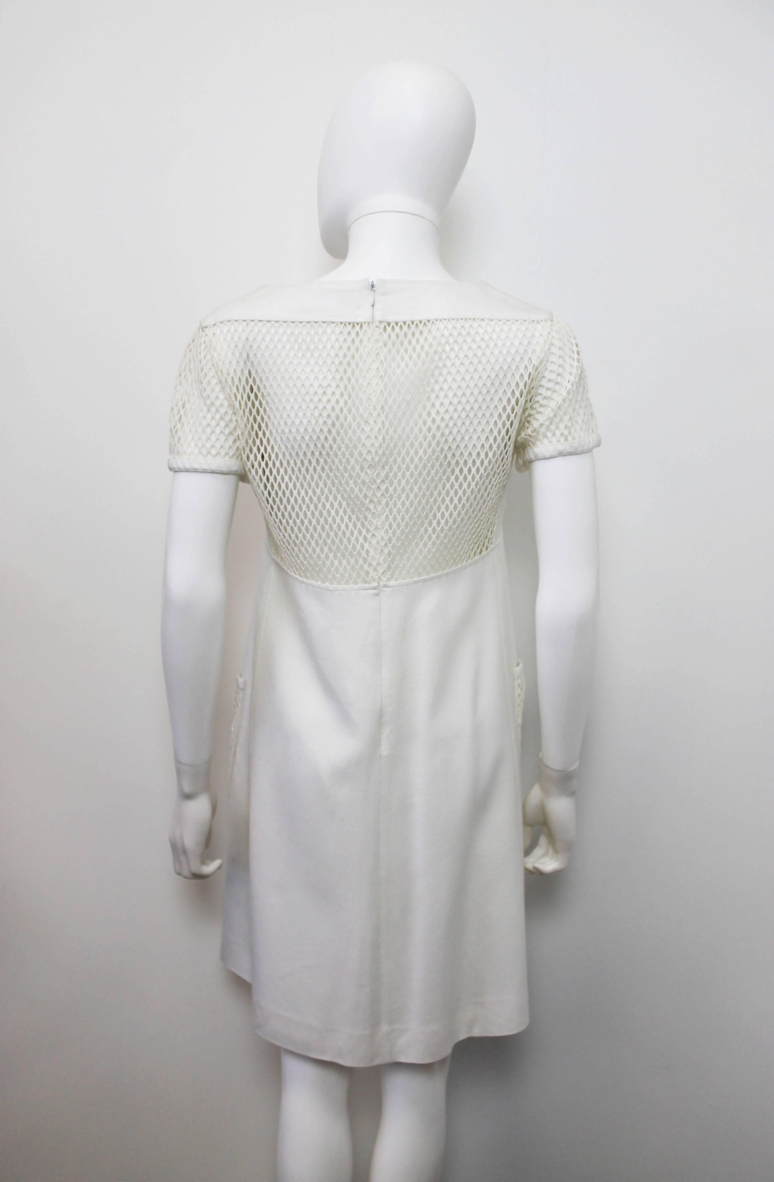 Courreges White Dress With Mesh Pockets and Arms In Excellent Condition In London, GB