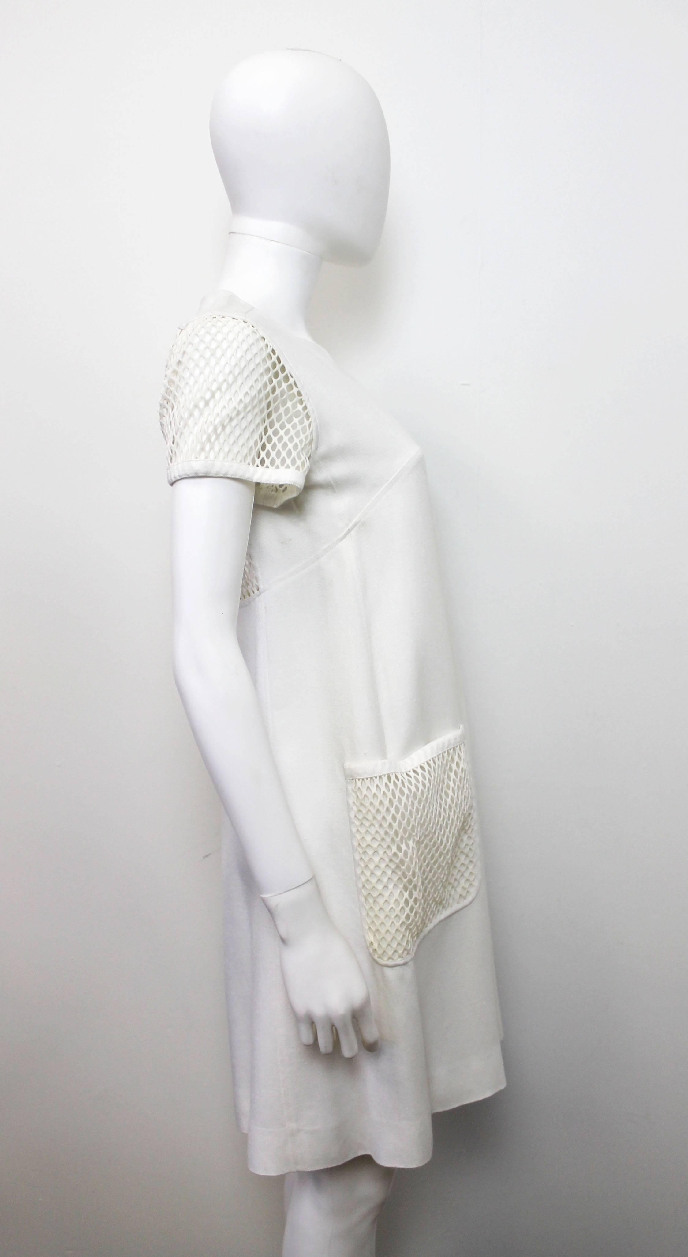 Gray Courreges White Dress With Mesh Pockets and Arms