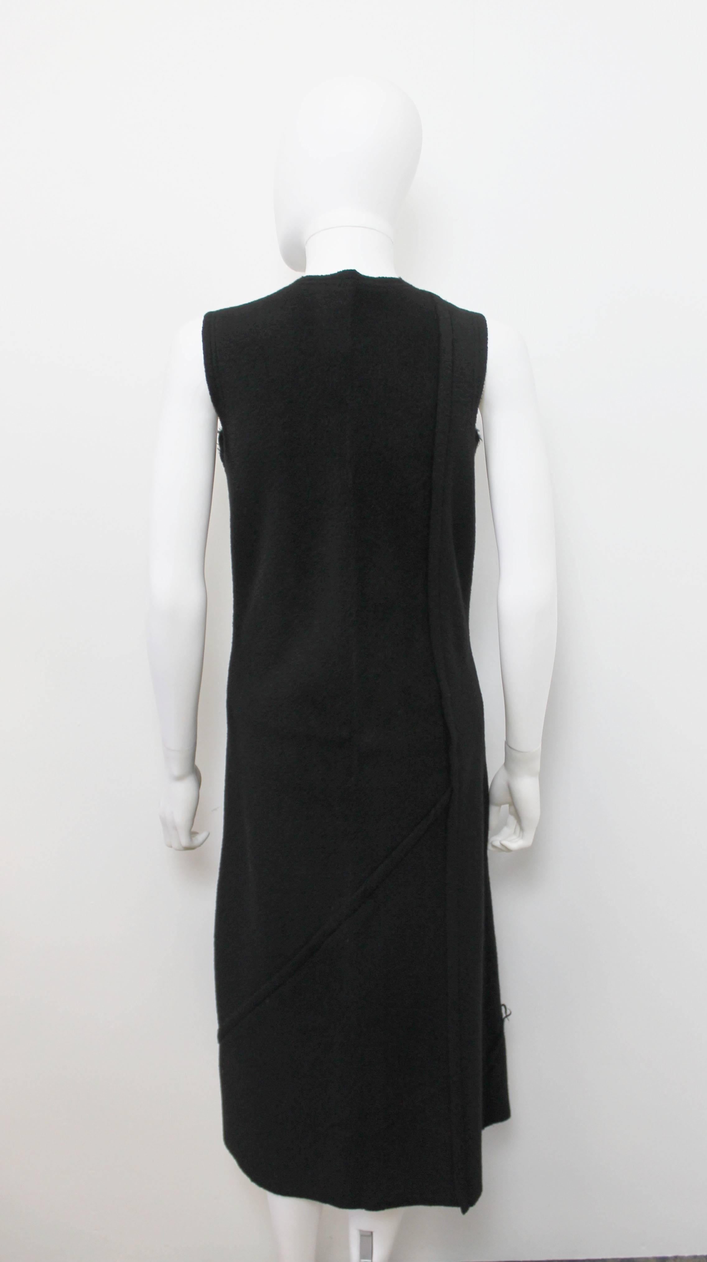 Women's Comme des Garcons Black A-Line Dress With Frayed Neckline and Seams c. 1993