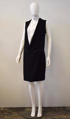 Celine Black Sleeveless Long Tuxedo Coat with Attached White Shirt