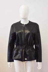 Jean Paul Gaultier Black Cropped Faux-Leather Jacket with Elasticated Waist