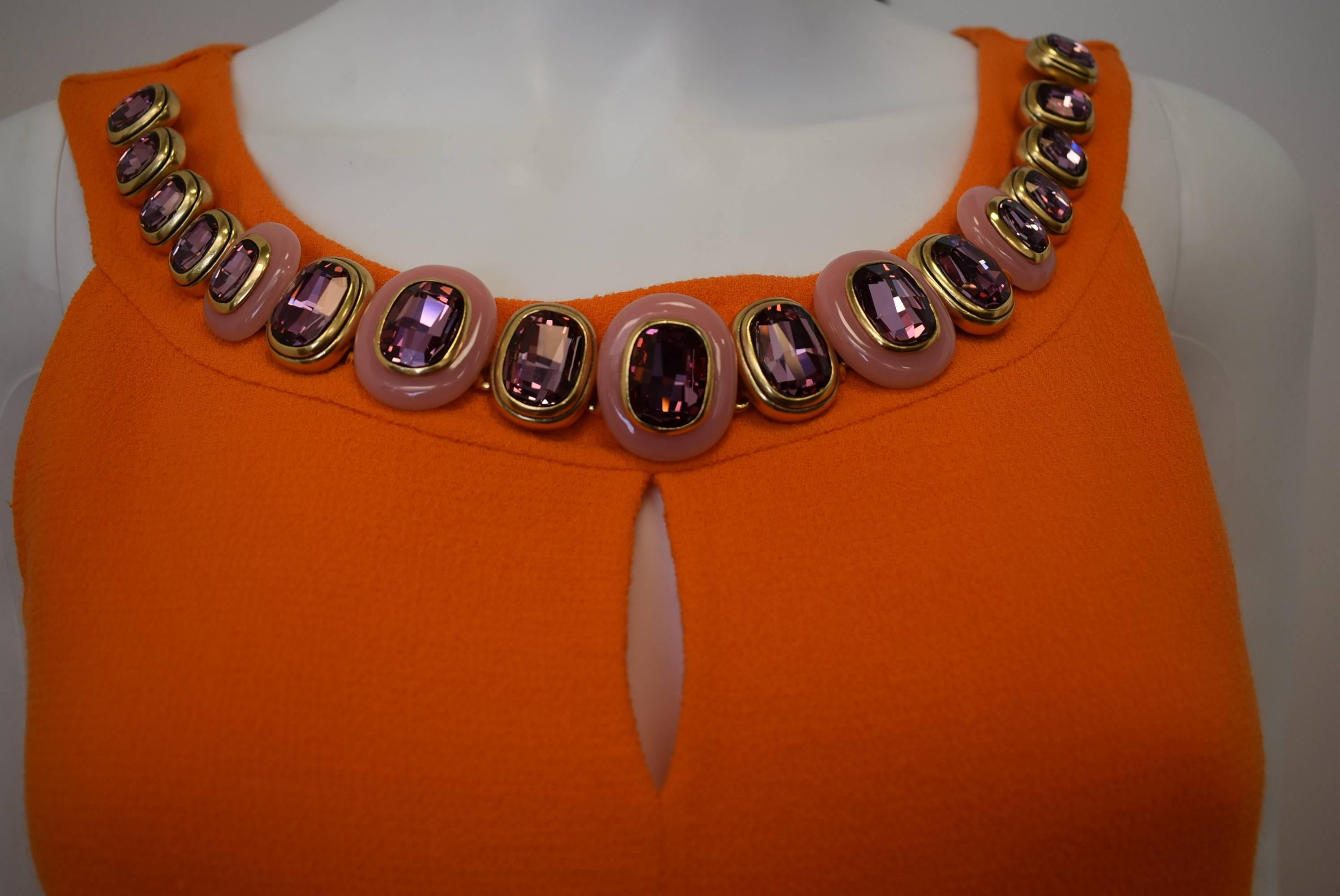 Oscar de La Renta Orange Shift Dress with Embellished Collar S/S 2014 2