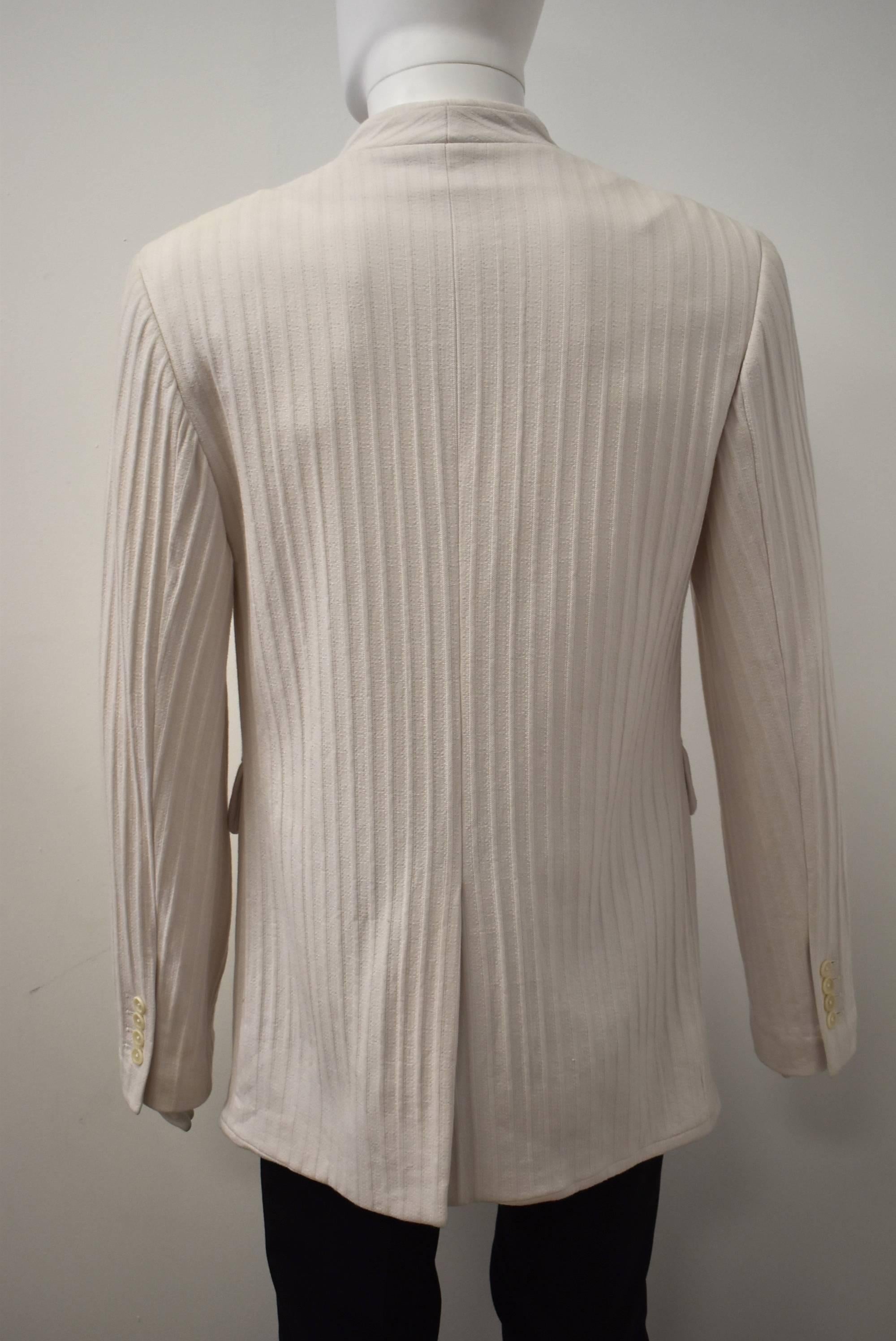 Ann Demeulemeester Ribbed White Jacket with Unusual Collar Detail In Excellent Condition In London, GB