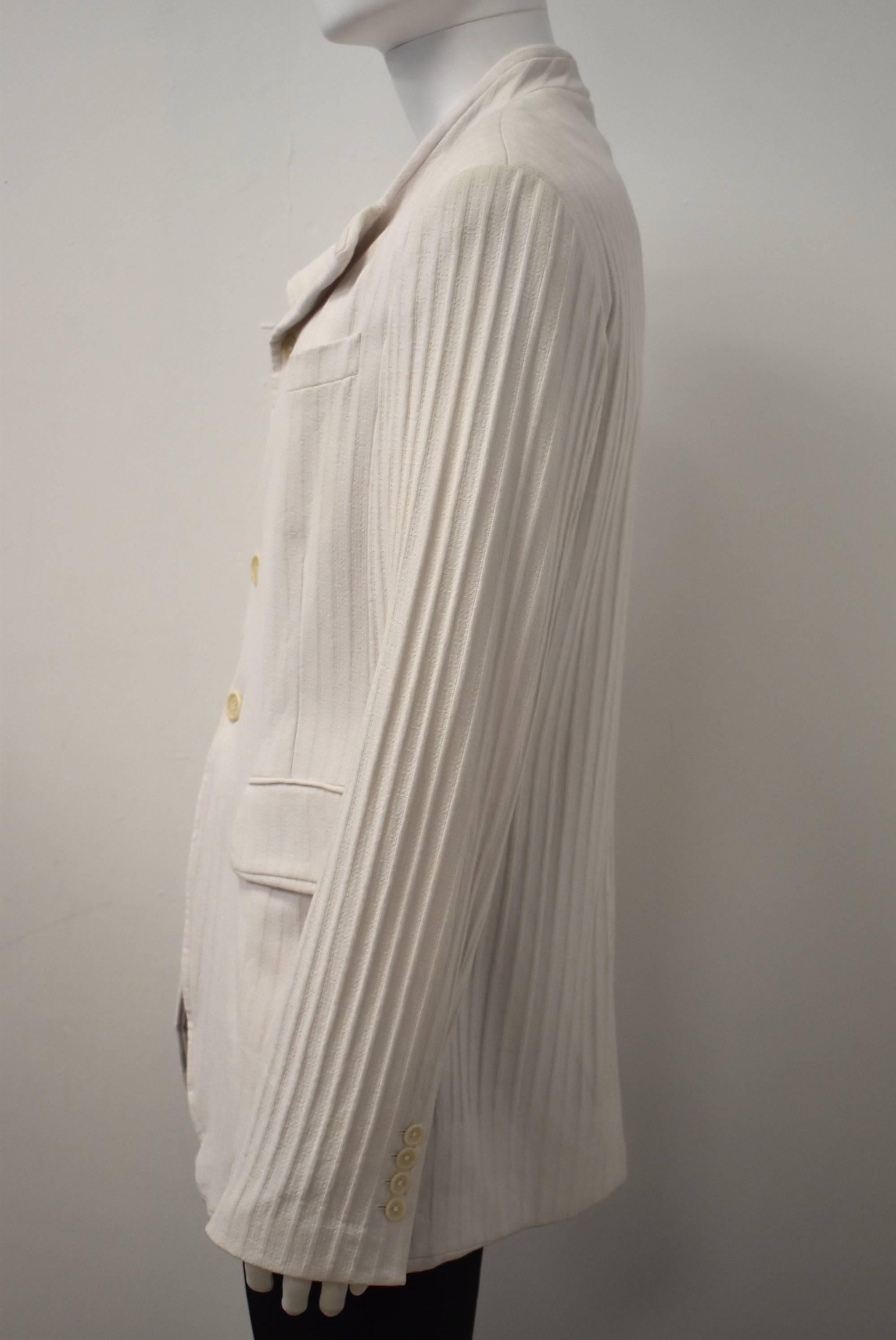 Gray Ann Demeulemeester Ribbed White Jacket with Unusual Collar Detail