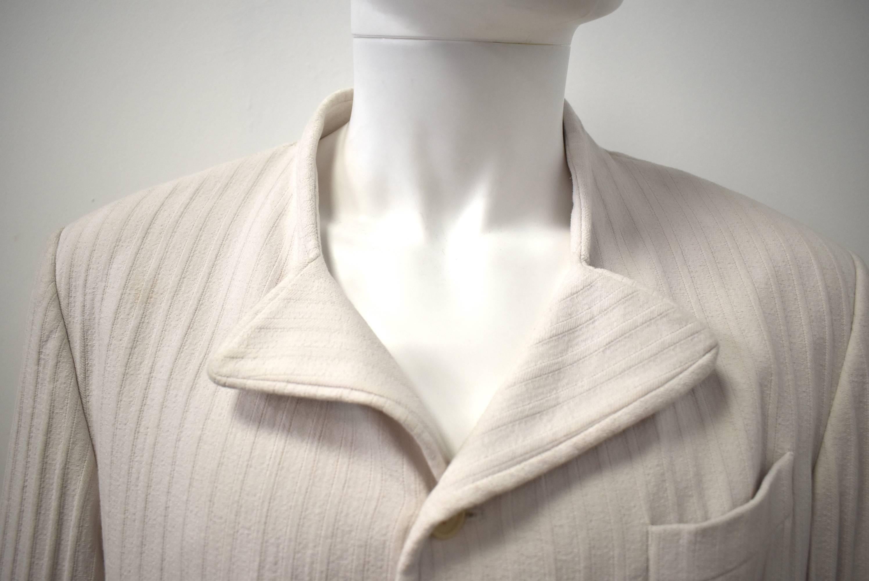 Men's Ann Demeulemeester Ribbed White Jacket with Unusual Collar Detail