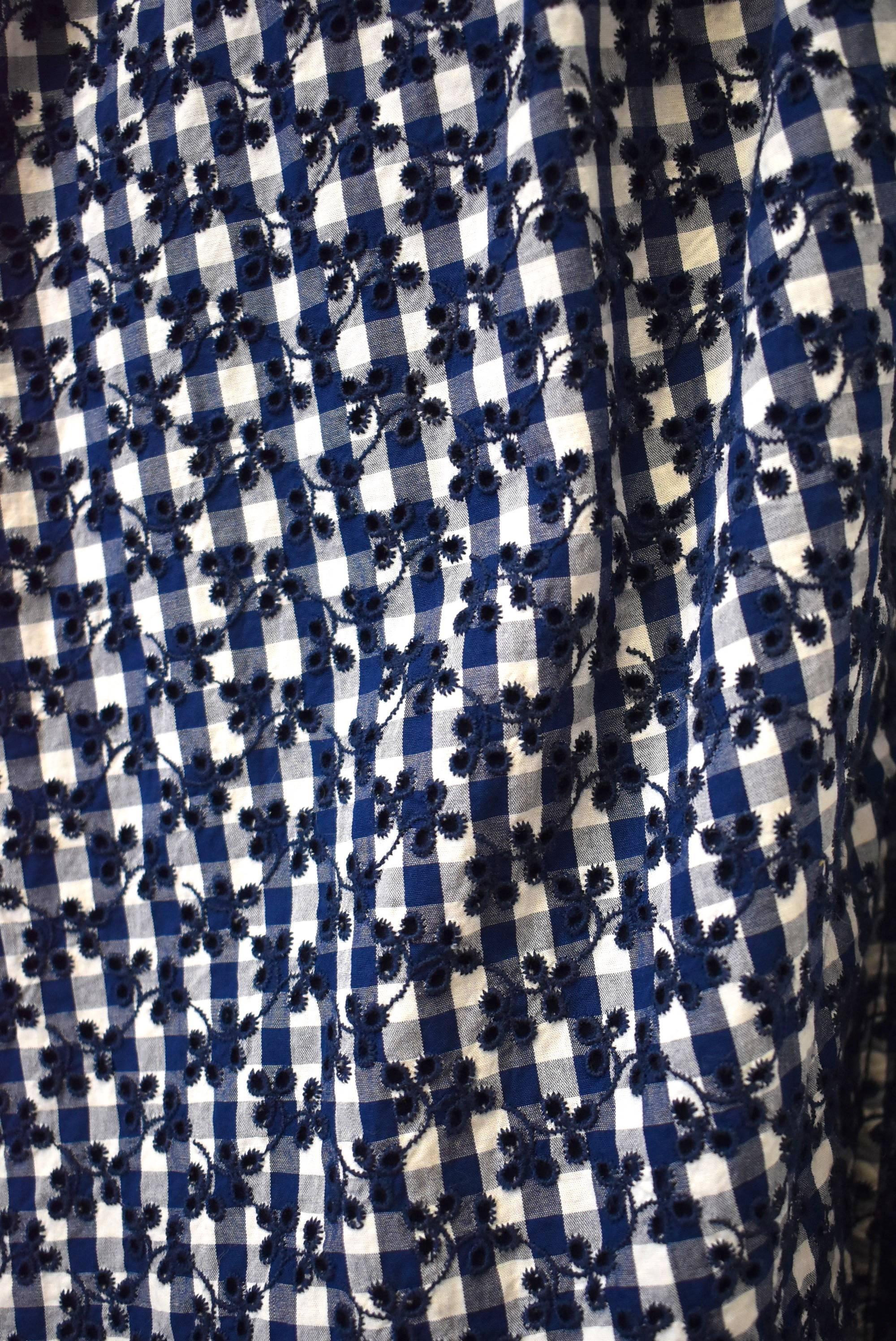 Comme des Garçons Embriodered Navy Blue Gingham Check Oversize Long Shorts 2012 1