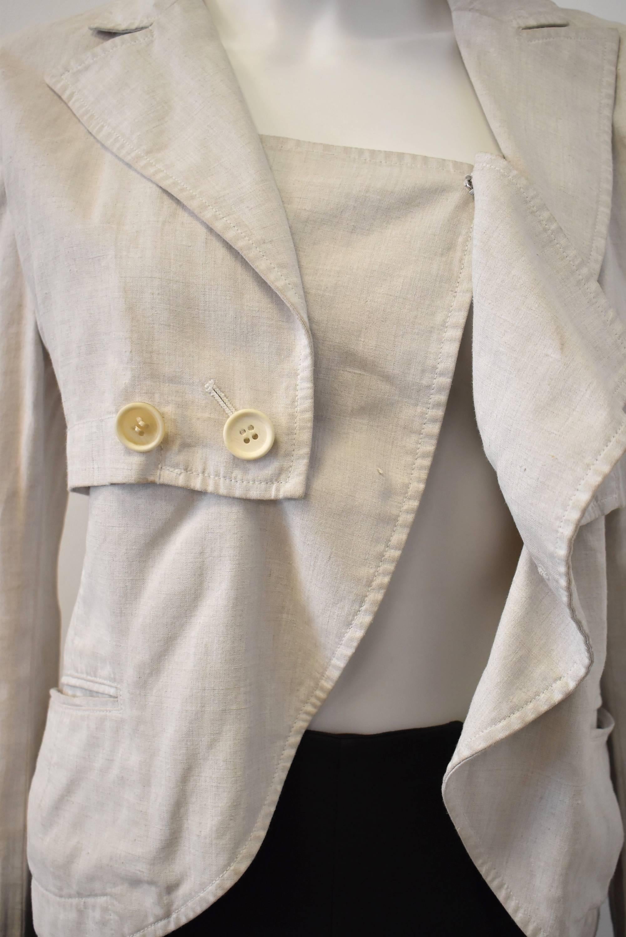 Yohji Yamamoto Y’s Linen Jacket with Folded Collar and Panel Details For Sale 2