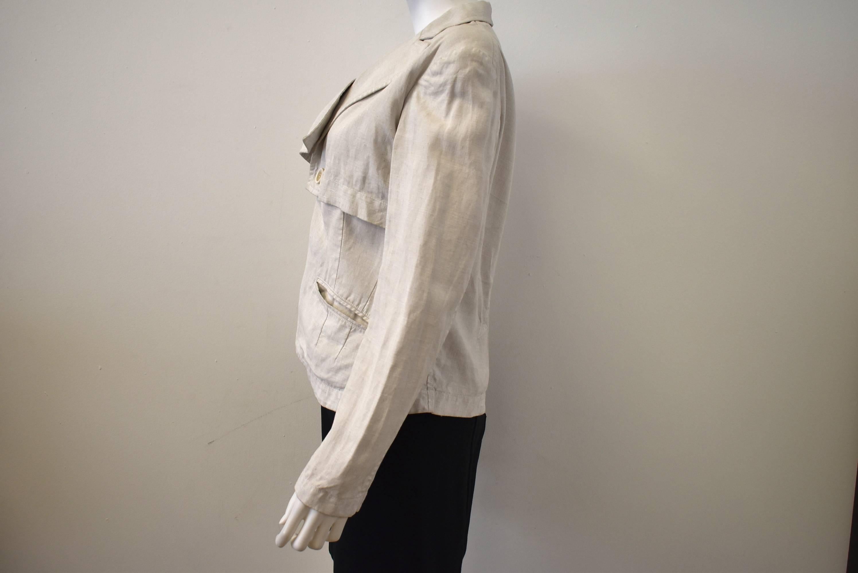 Yohji Yamamoto Y’s Linen Jacket with Folded Collar and Panel Details In Excellent Condition For Sale In London, GB