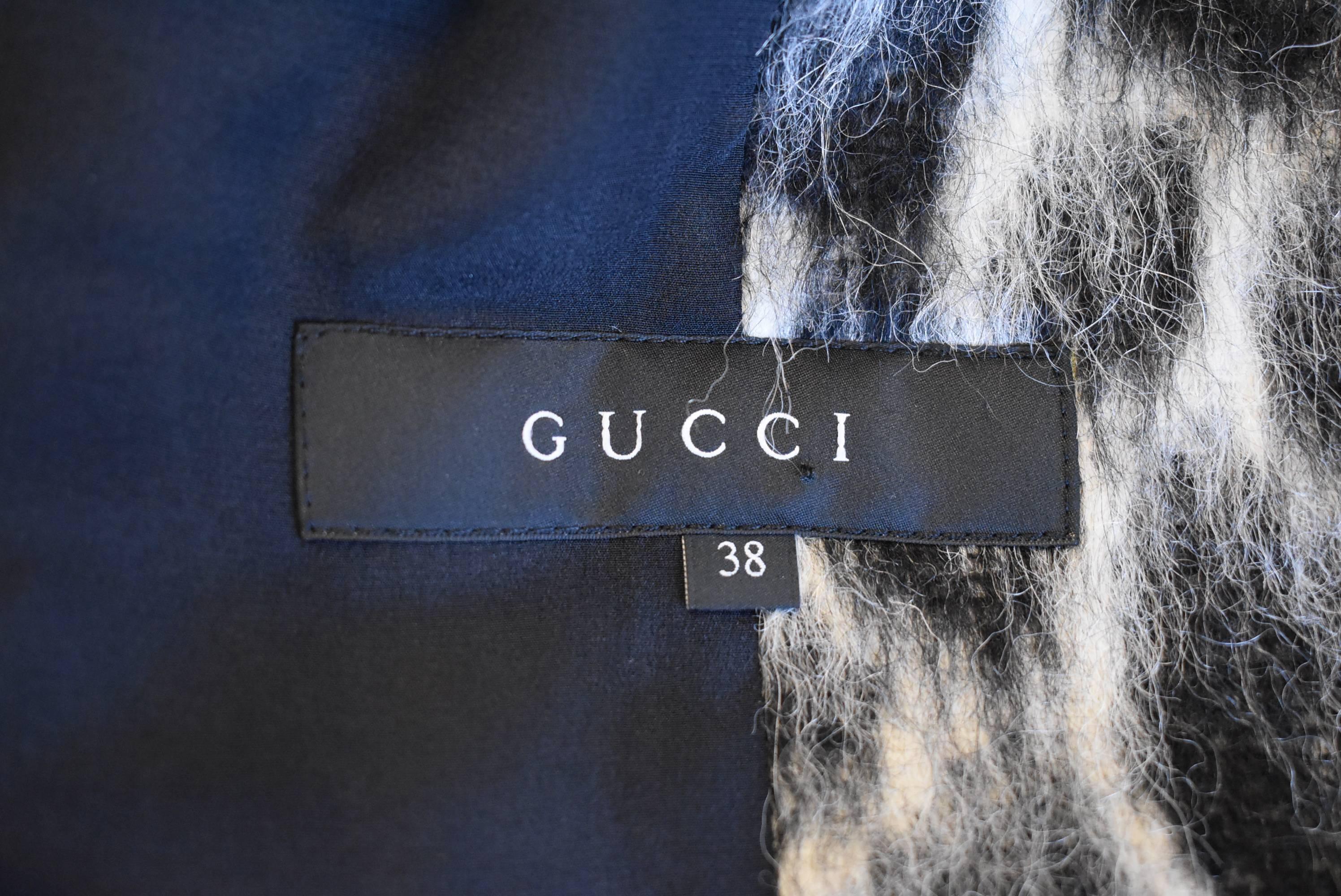 Gucci Black & White Animal Print Mohair Alpaca Coat 3