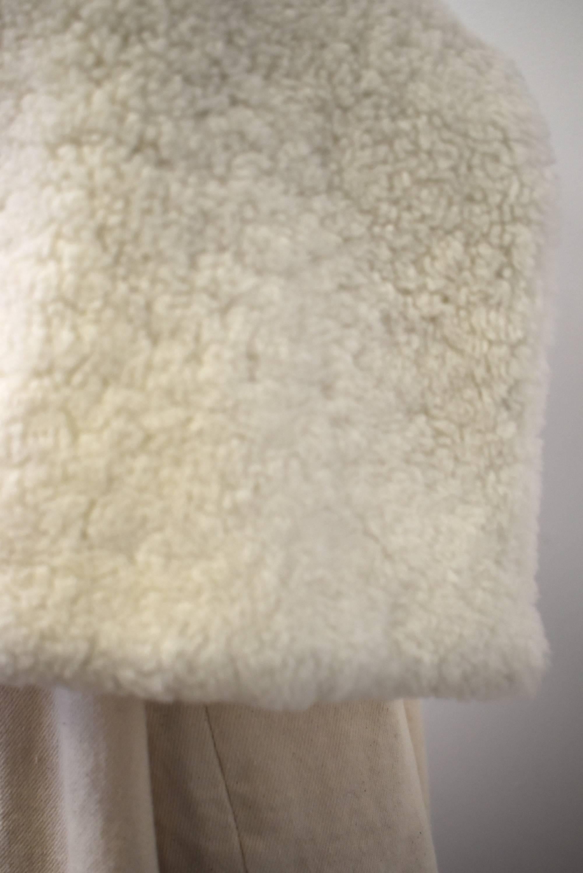Women's Loewe Cream Cotton Oversize Coat with Shearling Collar 
