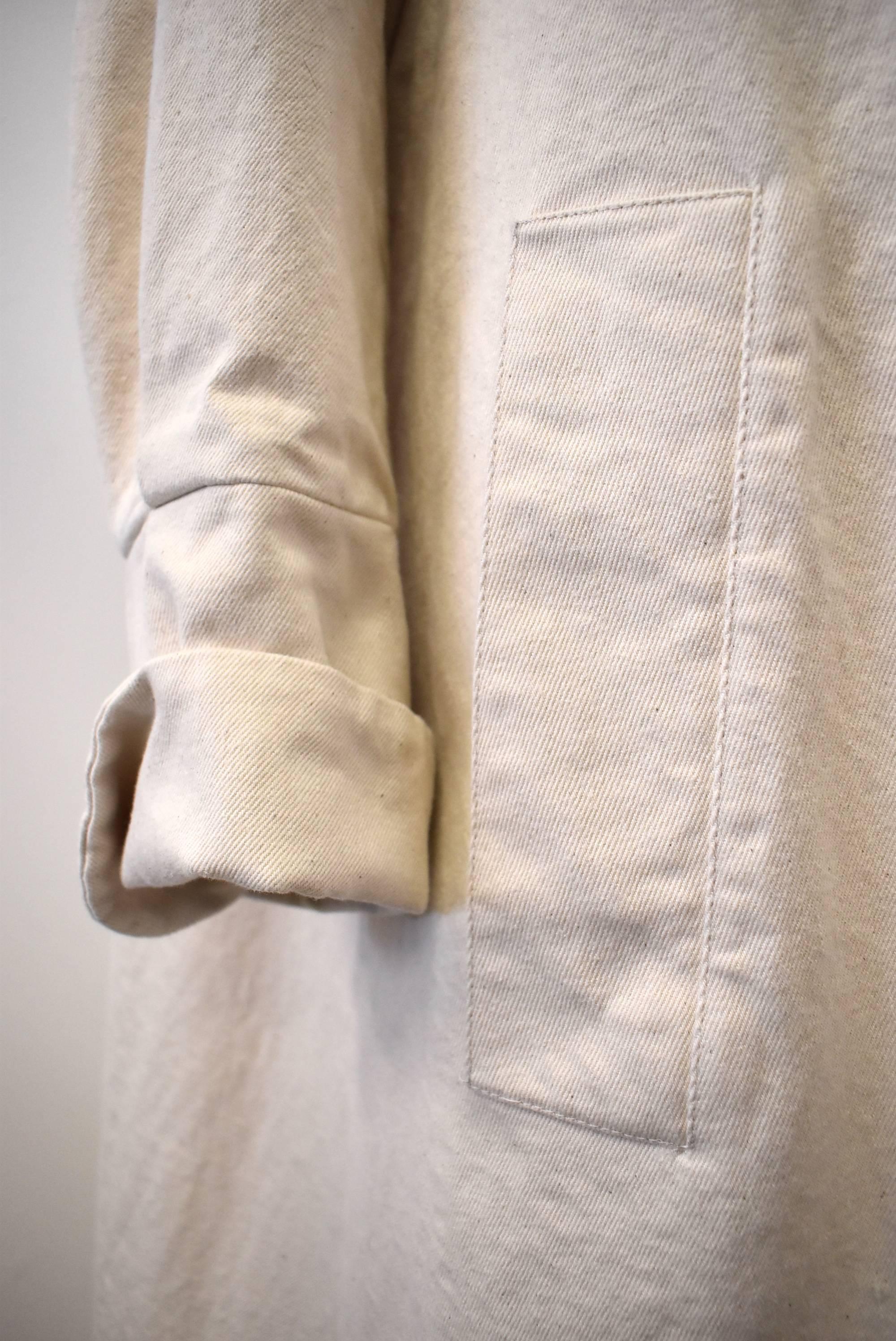Loewe Cream Cotton Oversize Coat with Shearling Collar  1