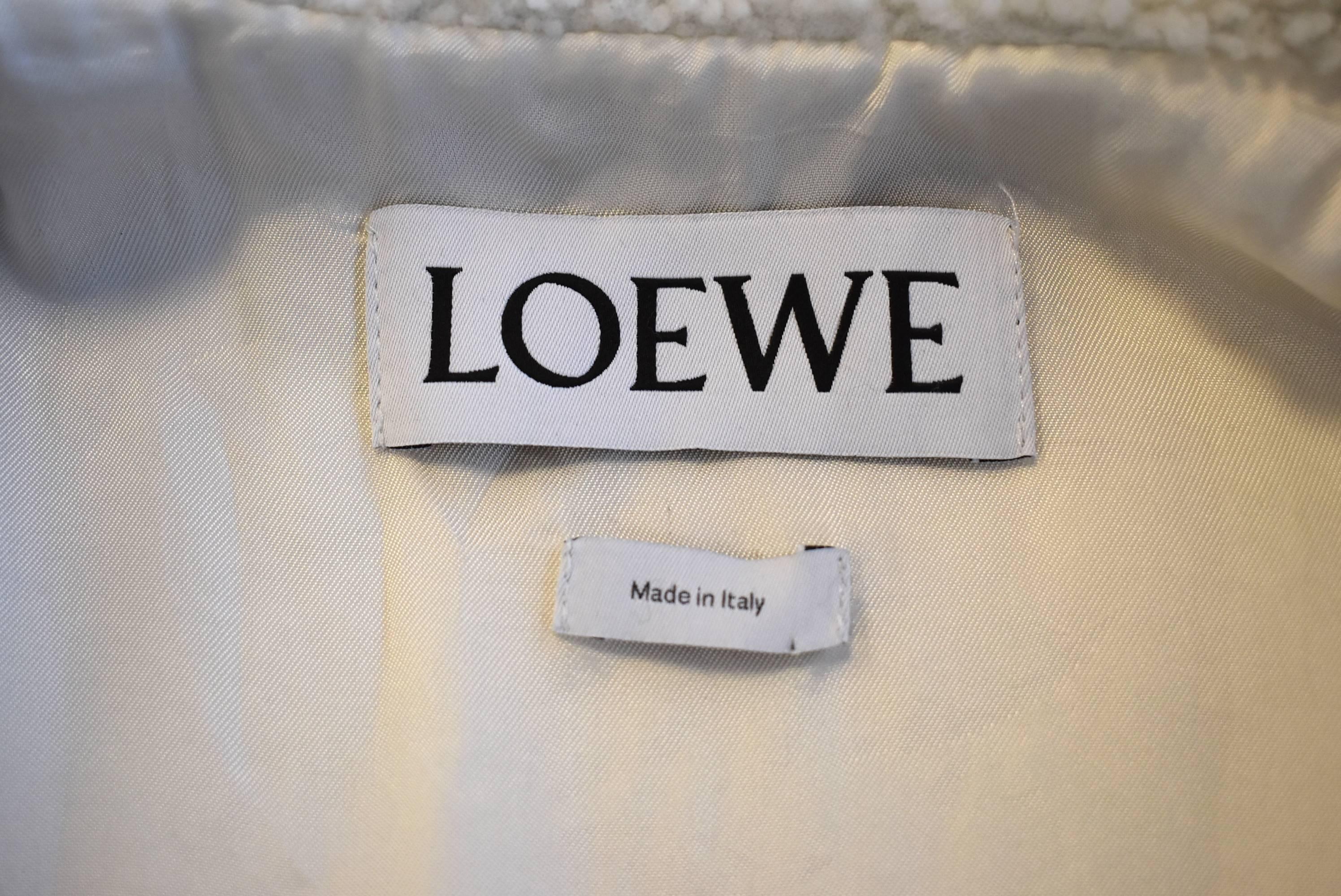 Loewe Cream Cotton Oversize Coat with Shearling Collar  3