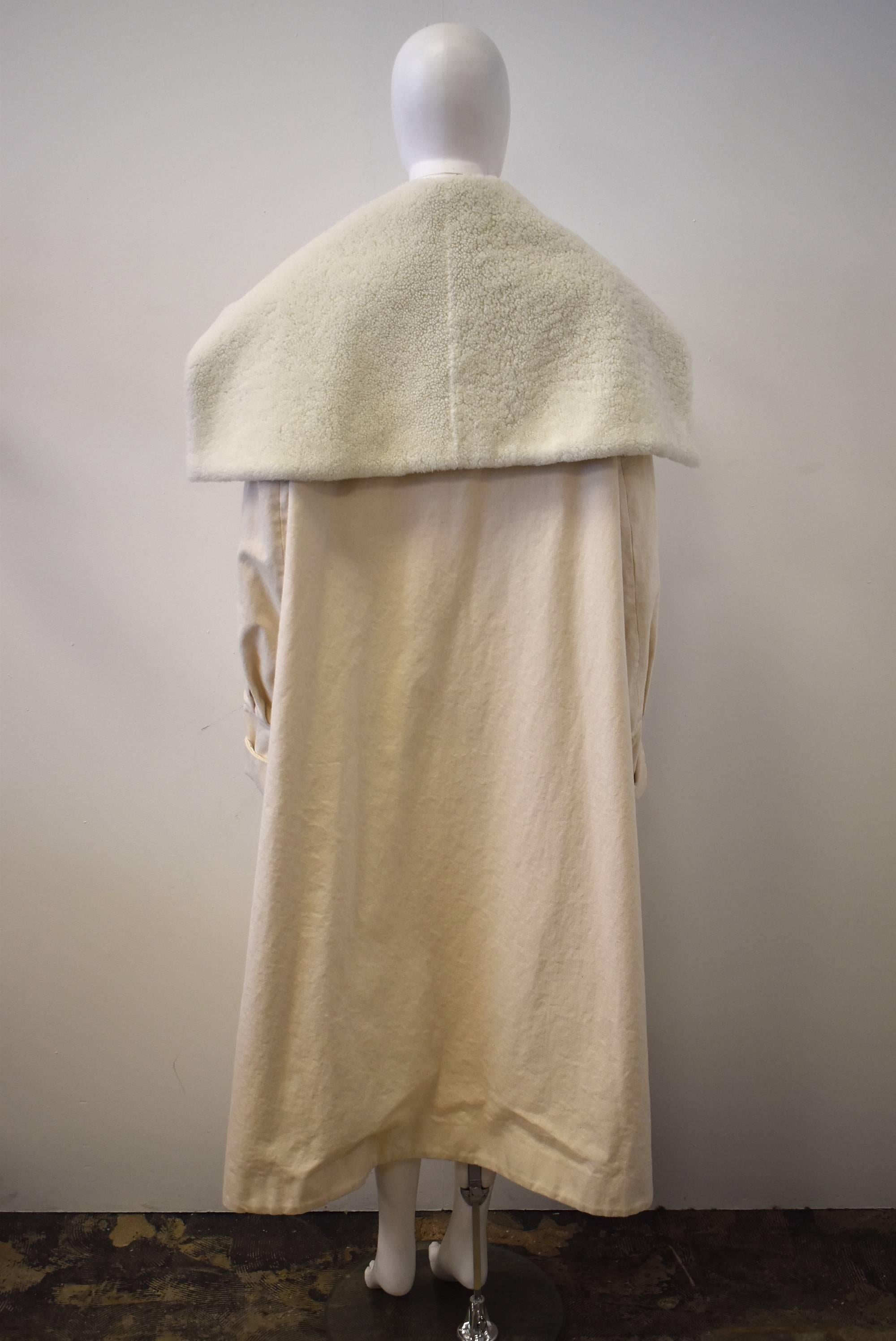 Loewe Cream Cotton Oversize Coat with Shearling Collar  In Excellent Condition In London, GB