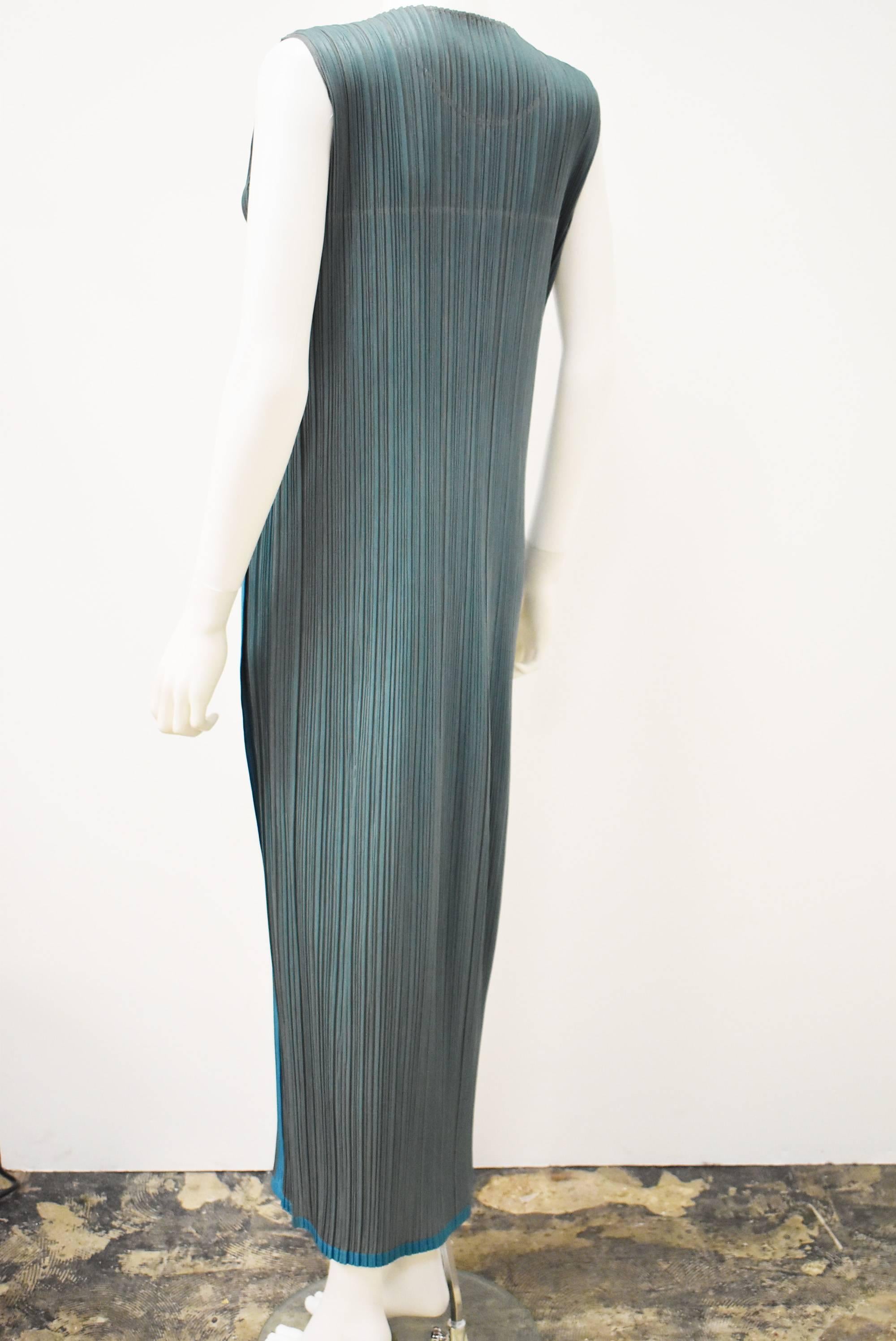Black Issey Miyake Pleats Please Two-Tone Turquoise Dress 
