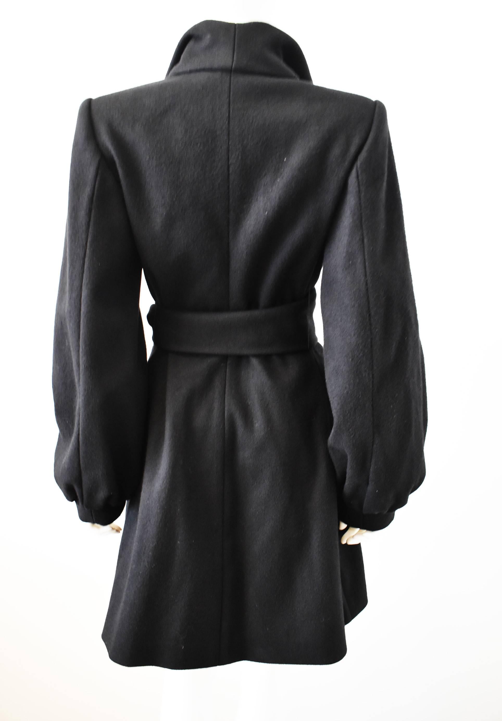 Stella McCartney Black Cashmere Coat with Bell Sleeves and Tie-Waist In Excellent Condition In London, GB