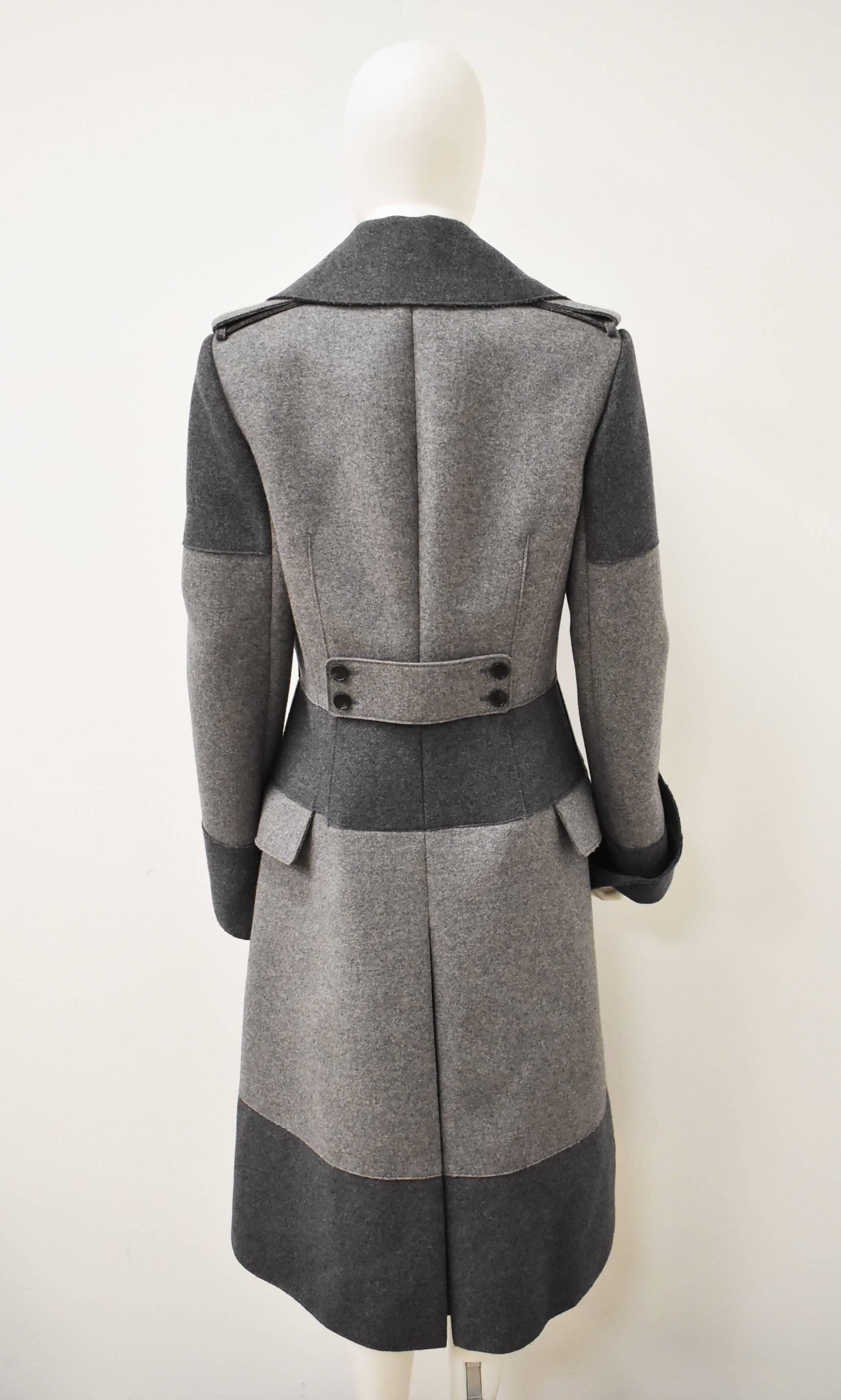 Gray Alexander McQueen Grey Two-Tone Panelled Long Wool Coat, Brand New