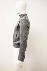 Dior Hedi Slimane Grey Cropped Wool and Silk Jacket with Leather Panel Details
