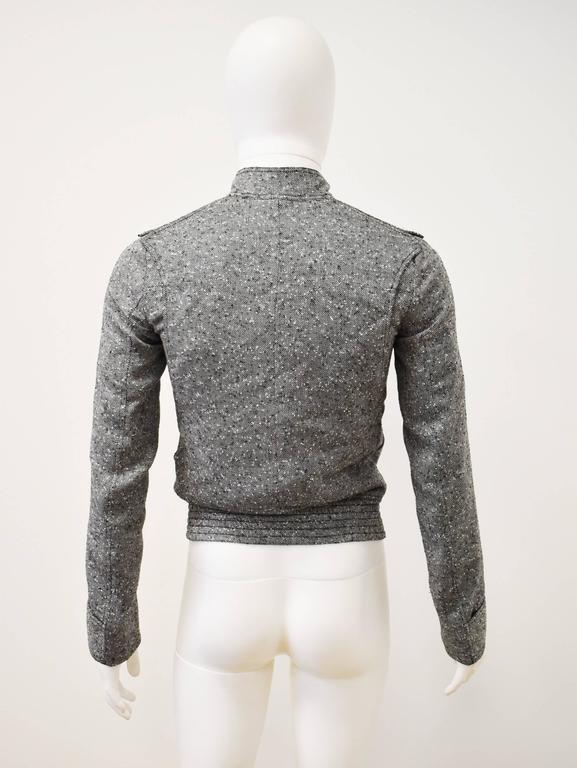 Dior Hedi Slimane Grey Cropped Wool and Silk Jacket with Leather Panel ...
