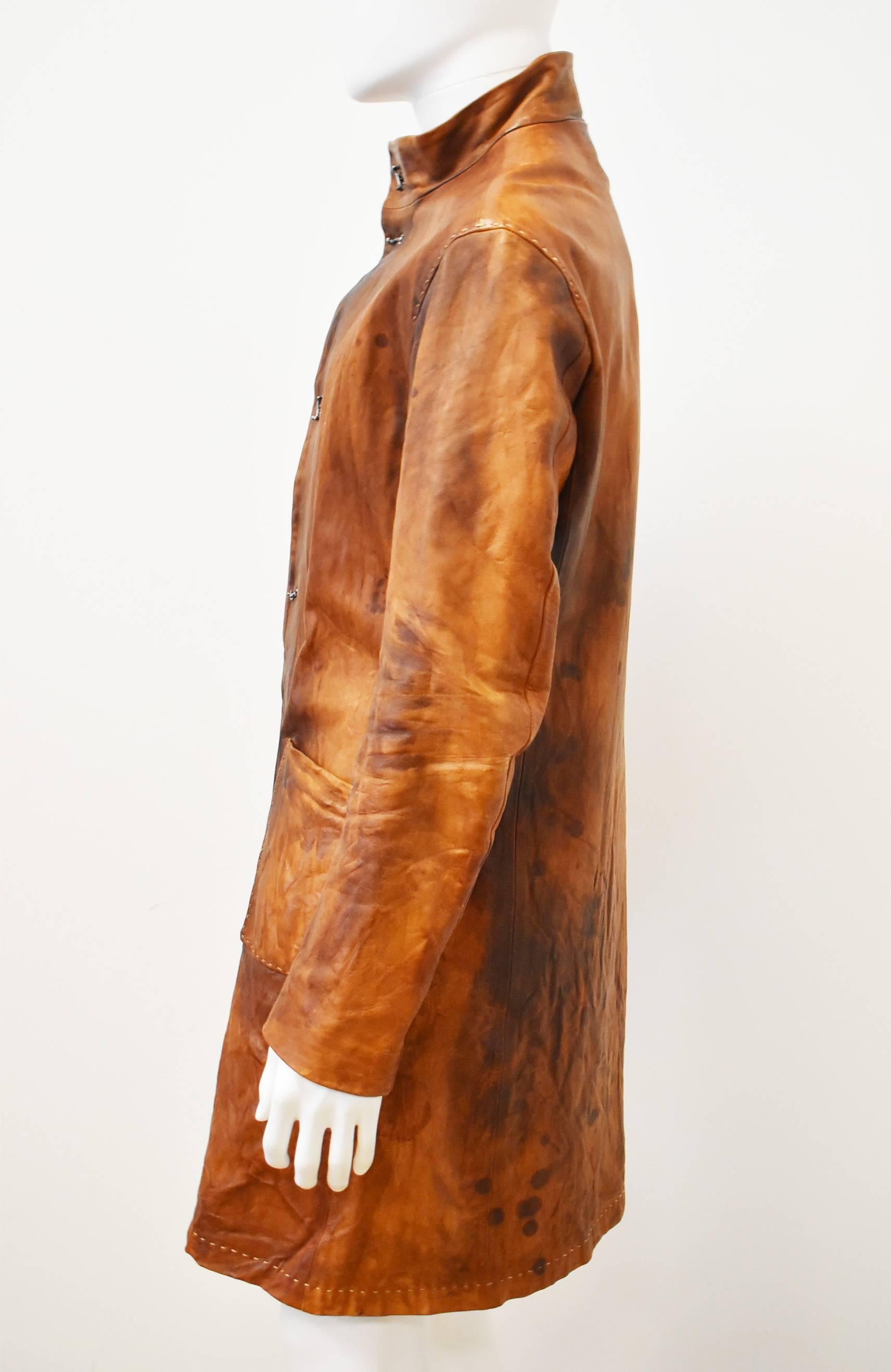 Brown Hideo Motoike Tan Leather Art Coat