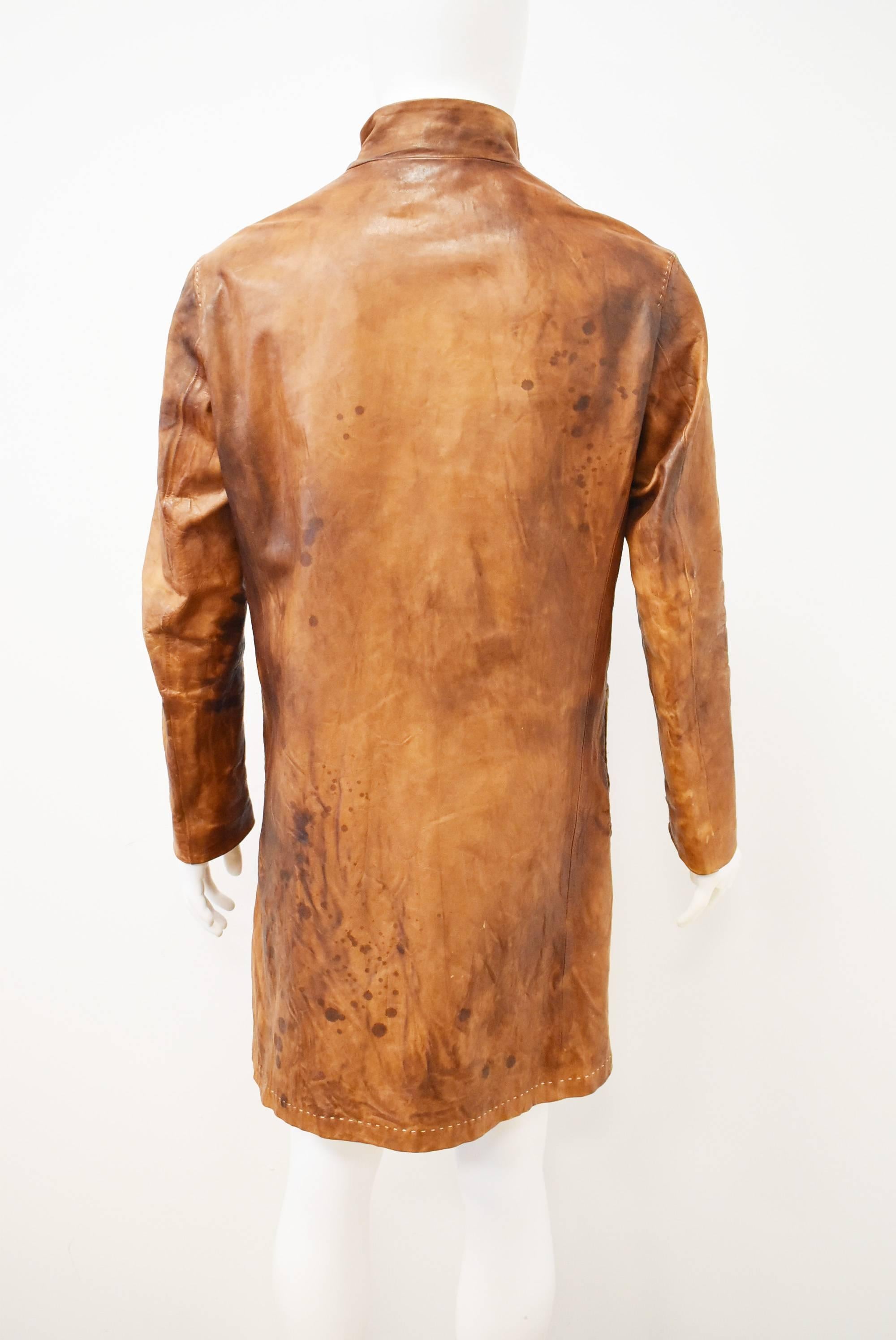 Hideo Motoike Tan Leather Art Coat In Excellent Condition In London, GB