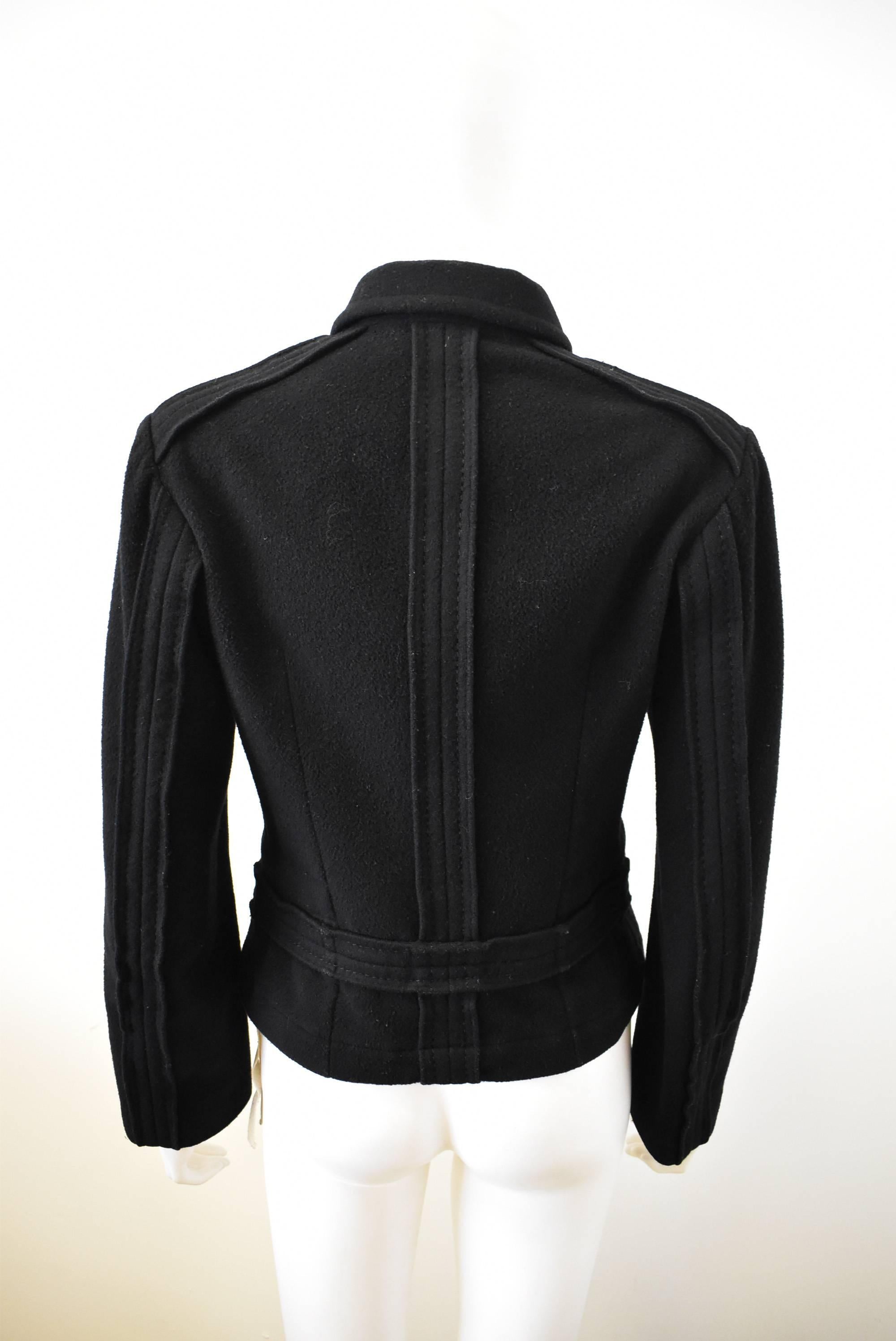 Comme des Garcons Black Wool Cropped Jacket with Off-Centre Zip 2005 In Excellent Condition In London, GB