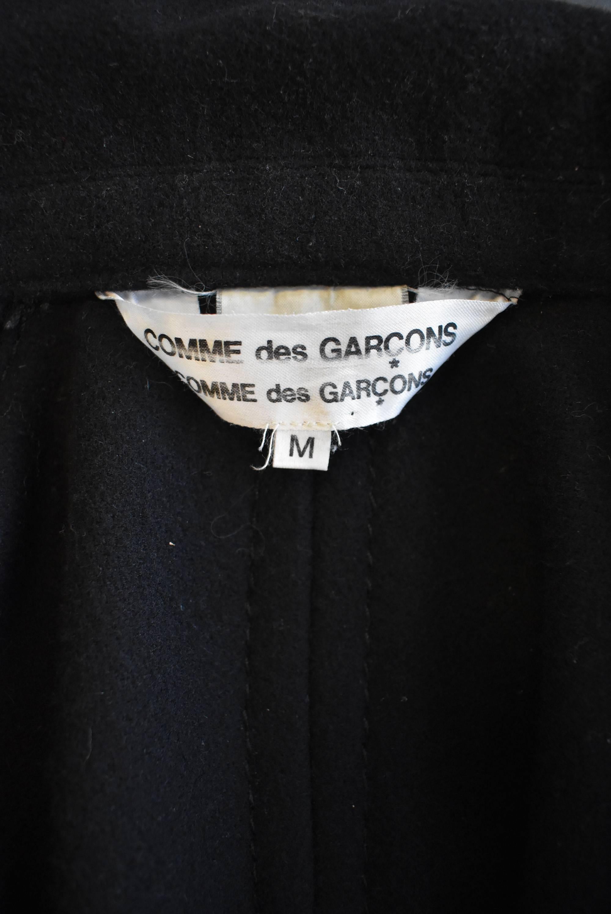 Women's Comme des Garcons Black Wool Cropped Jacket with Off-Centre Zip 2005