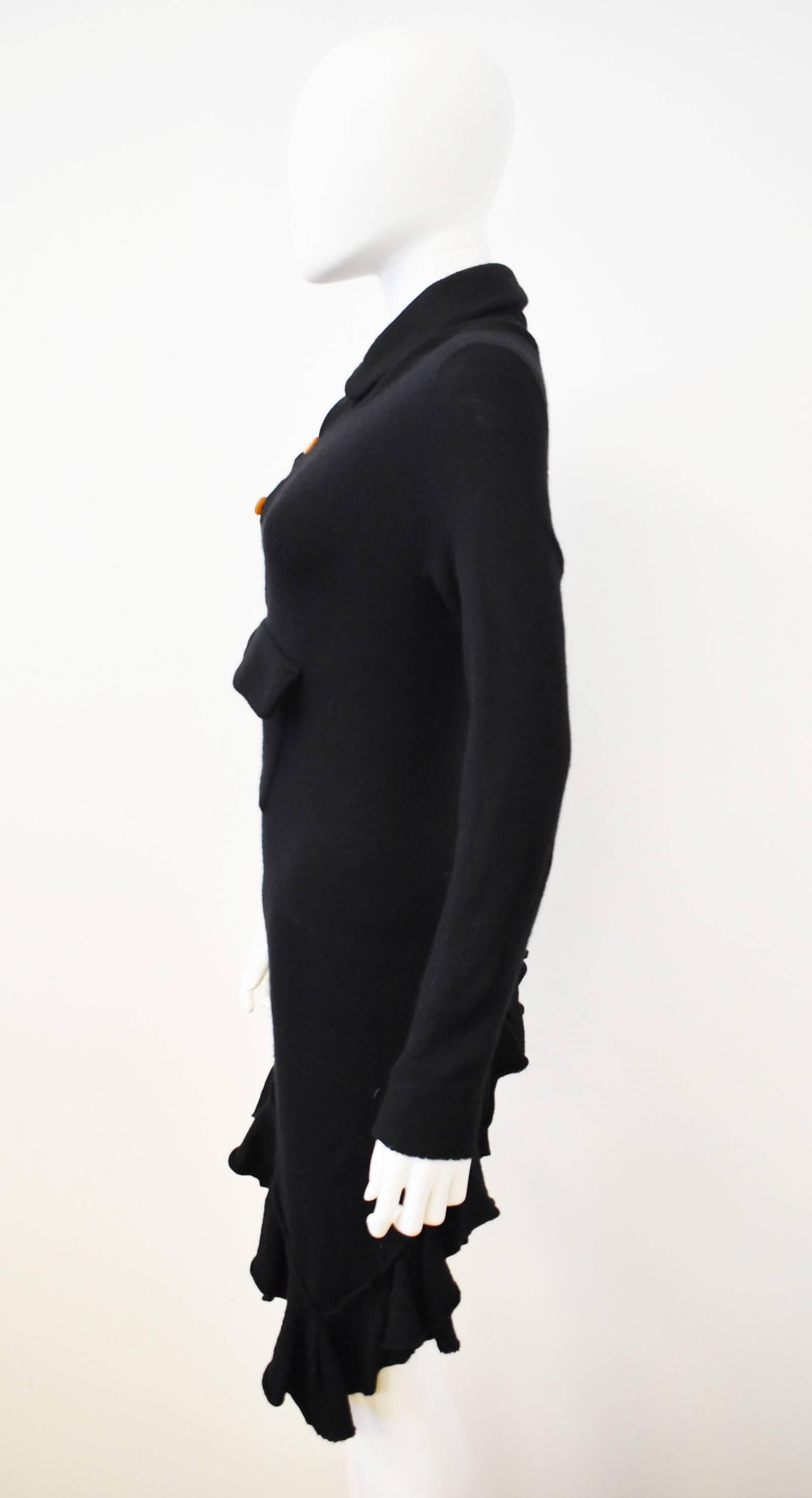 2002 Comme des Garcons Black Twisted Knit Dress with Pockets And Frills  In Excellent Condition In London, GB