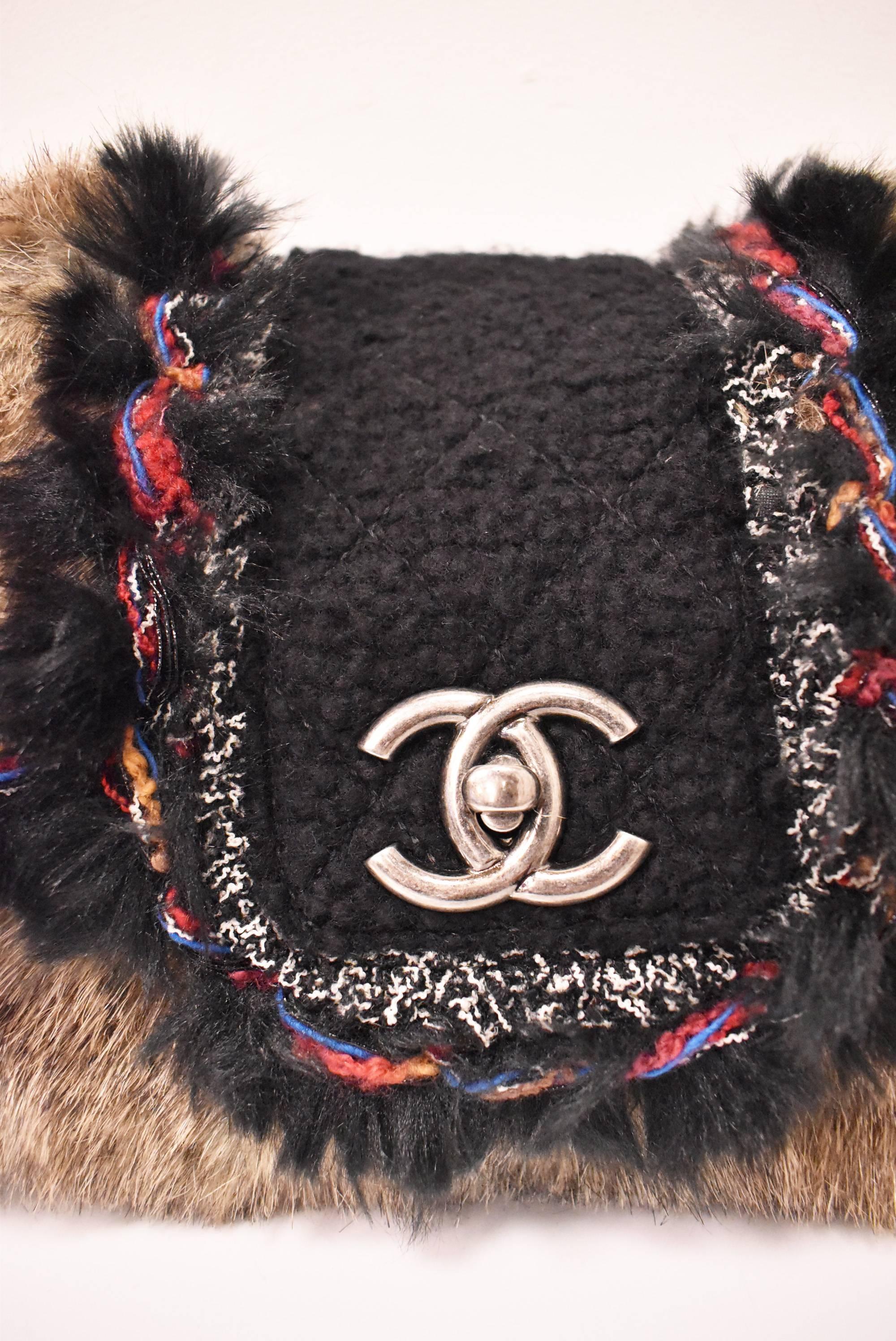 Women's Chanel A/W 2010 FAUX Fur and Tweed Monogram Handbag