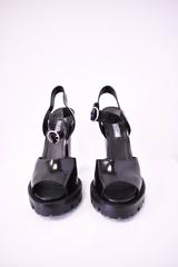 Prada Black Open Toe Ankle Strap Heels with Chunky Rubber Sole Unworn with box