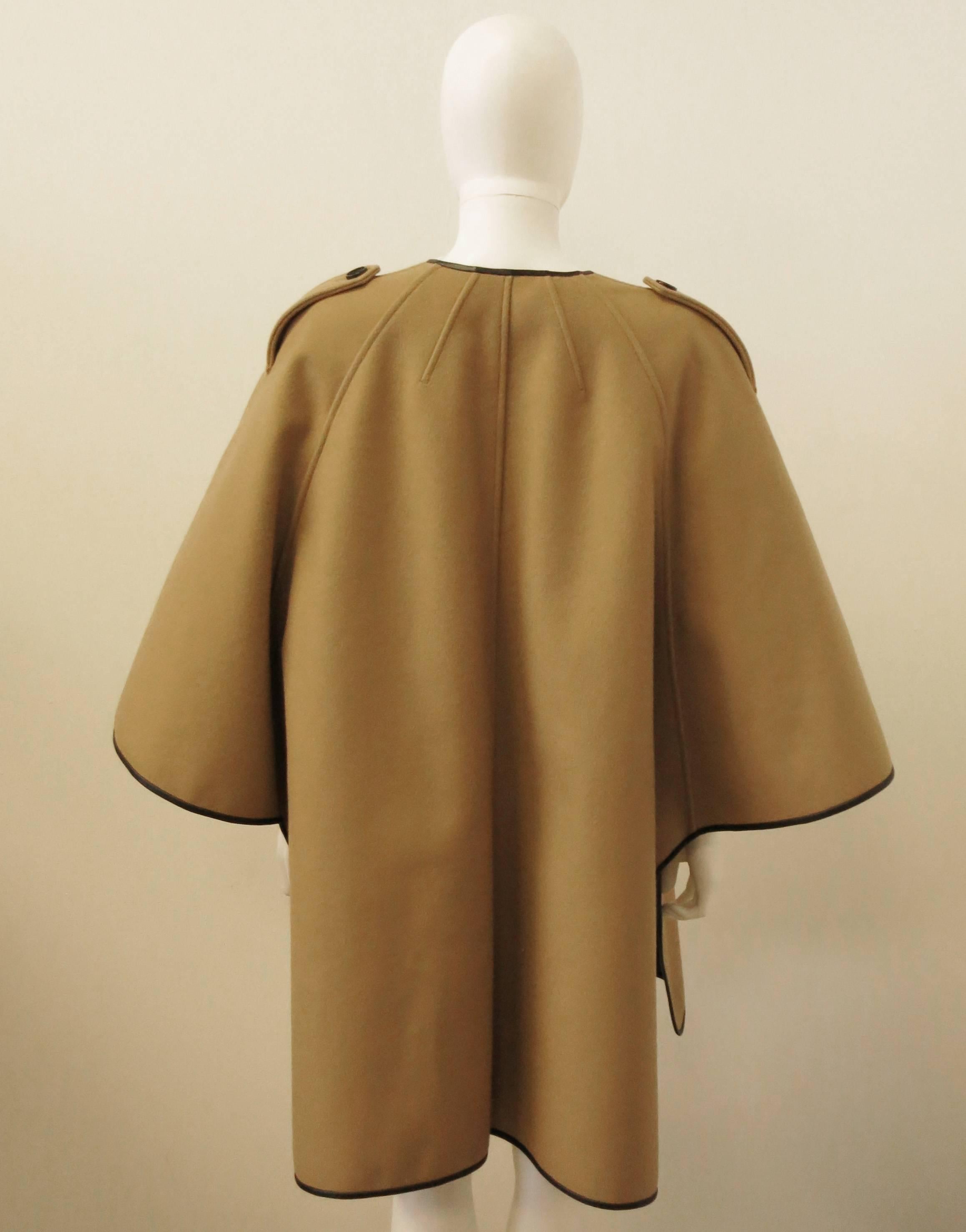 Brown Burberry Camel Cape Coat with Leather Trim 