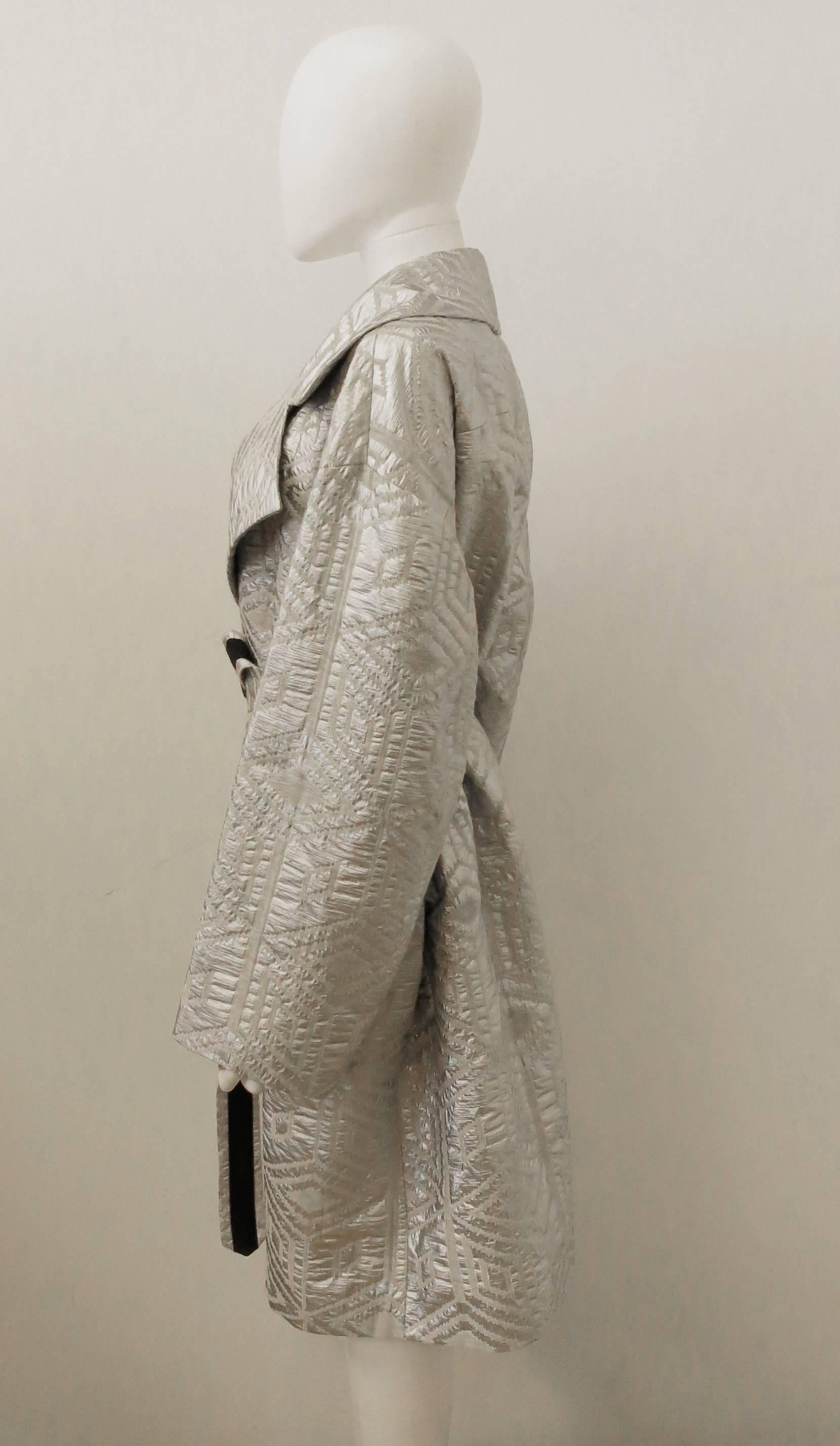 Dries Van Noten Silver Rhonda Brocade Coat A/W14 In Excellent Condition In London, GB