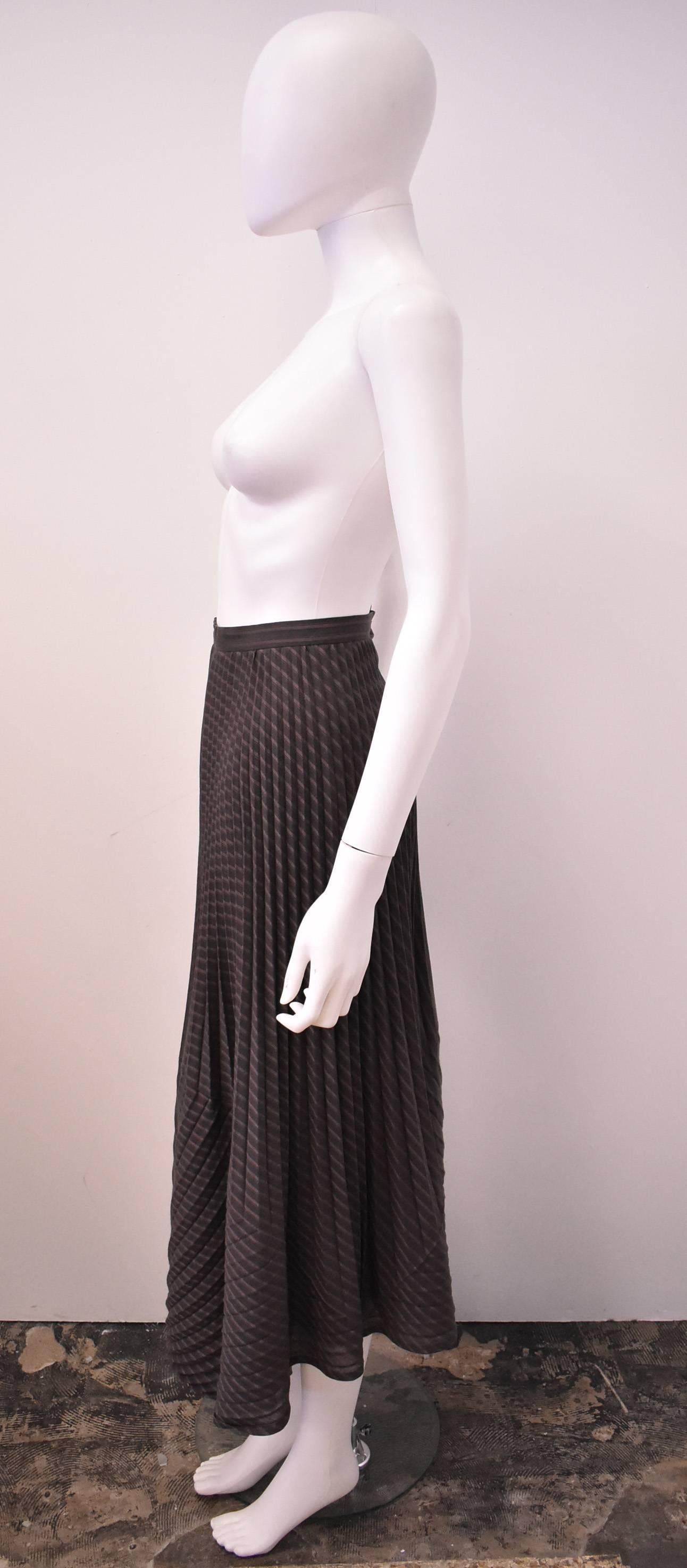 Issey Miyake Brown Striped Multi-directional Pleated Skirt In Good Condition In London, GB