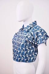 Junya Watanabe Blue and White Jacquard Geometric Print Structured Top 1995