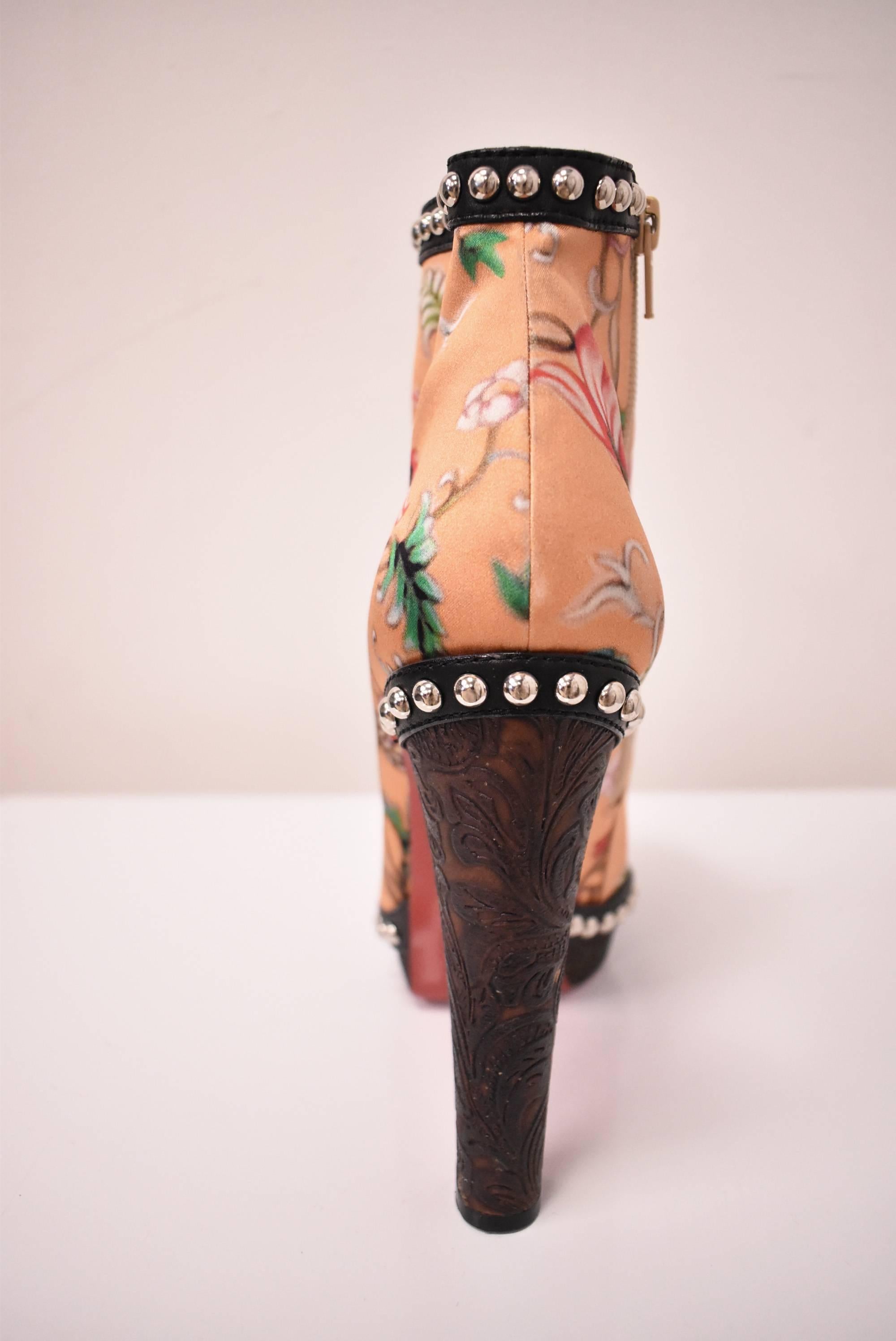 Orange Mary Katrantzou x Christian Louboutin Floral Heels with Stud Details A/W 2011 For Sale