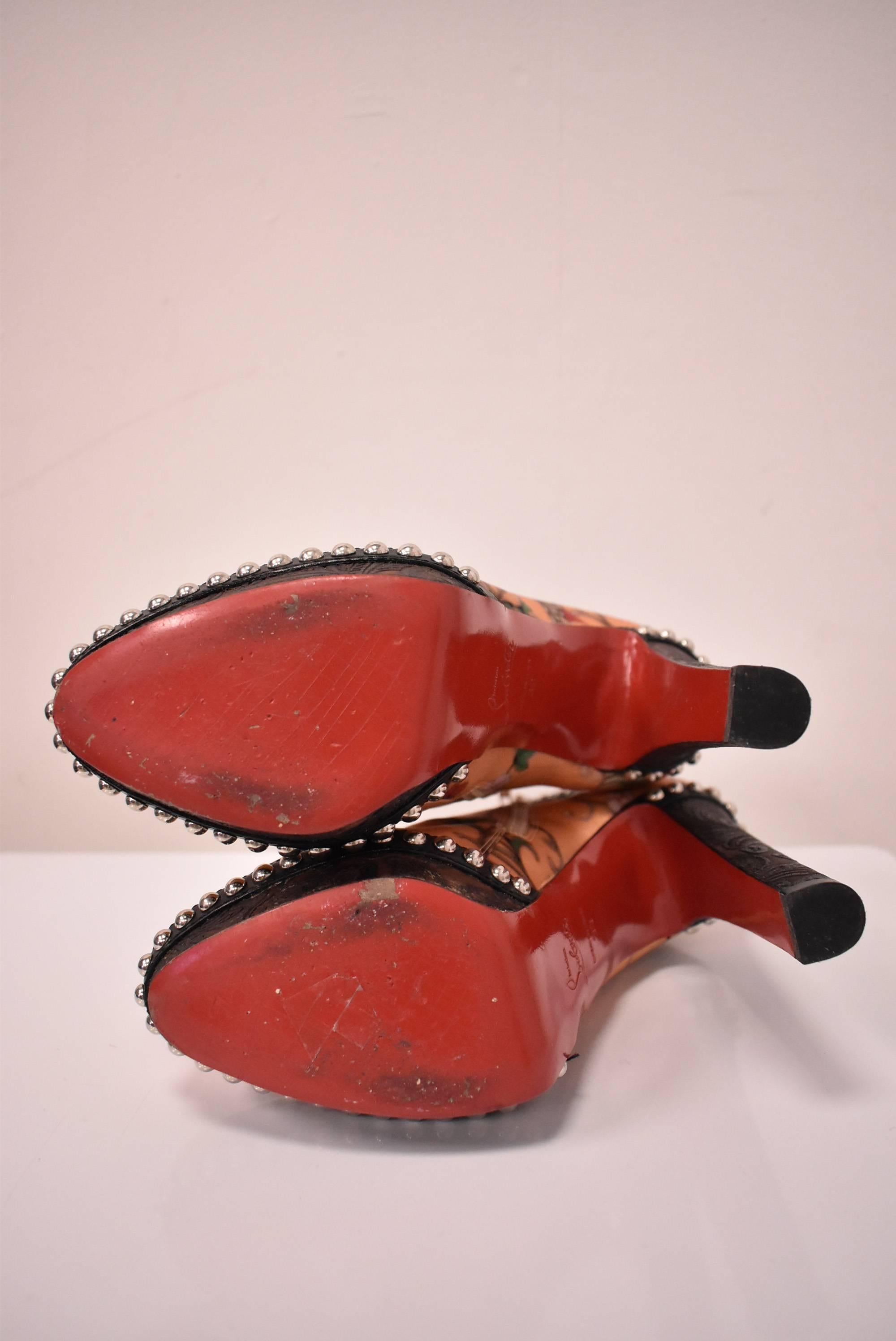 Mary Katrantzou x Christian Louboutin Floral Heels with Stud Details A/W 2011 For Sale 1